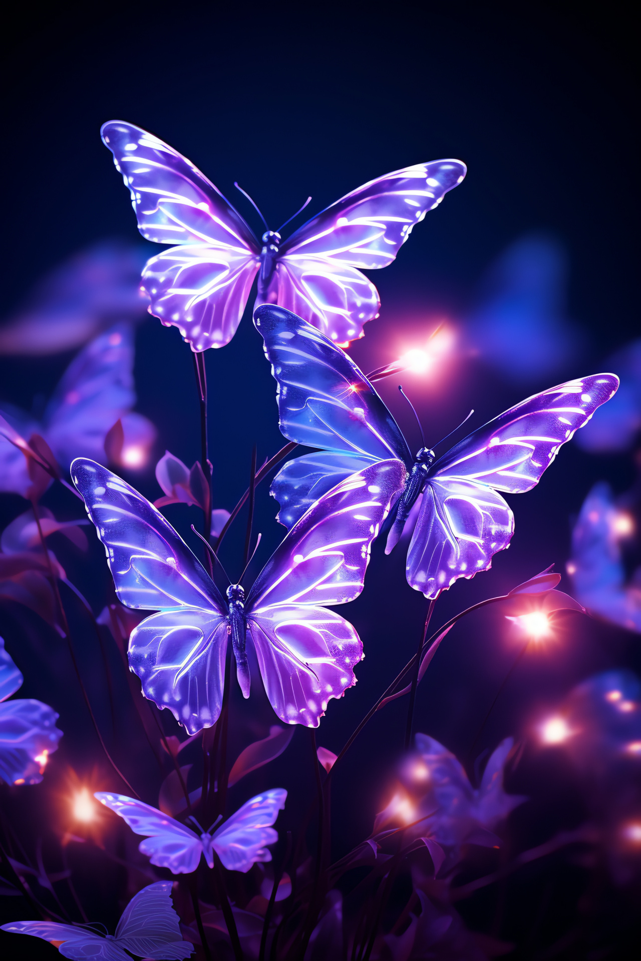 Fluttering insect cluster, nectarous inflorescence, luminescent line ambiance, variegated purples and roses, HD Phone Wallpaper