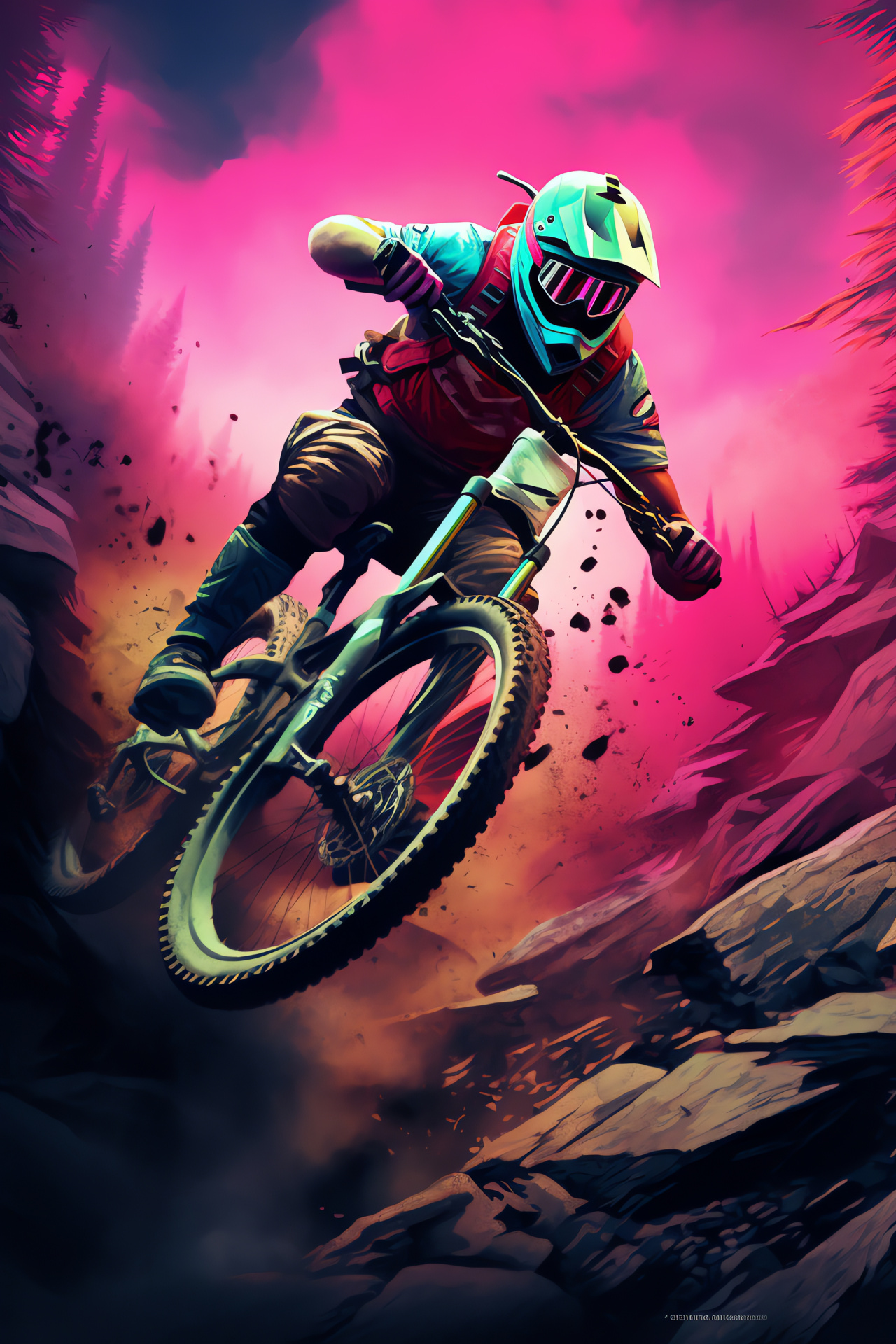 Mountain biking, Alien terrain exploration, Rugged descents, Geological wonders, Extraterrestrial flora, HD Phone Wallpaper