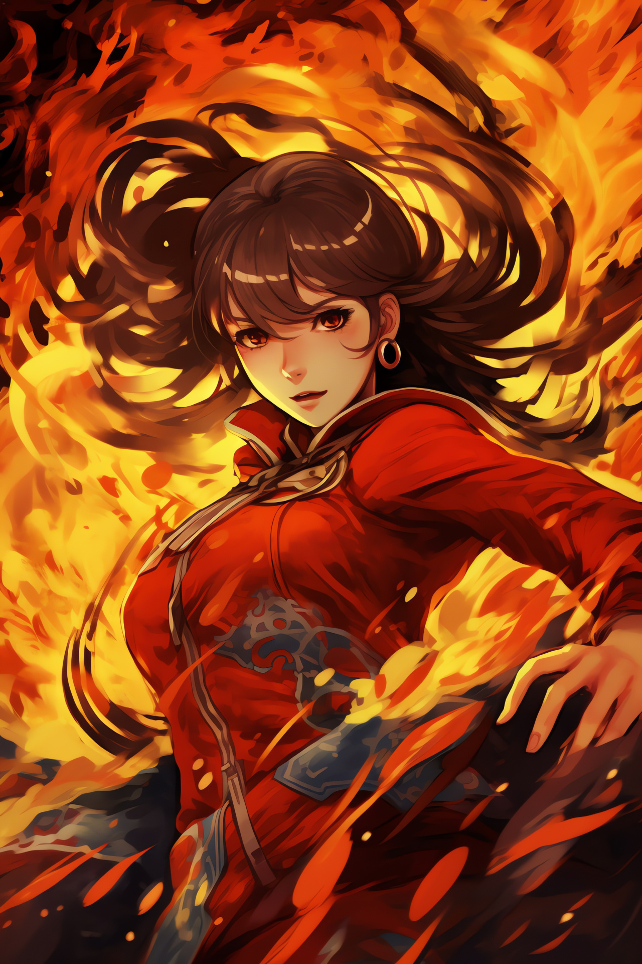 Persona 4 HD, Lively combat imagery, Yukiko Amagi, Flaming rage, Cooling apparatus, HD Phone Image