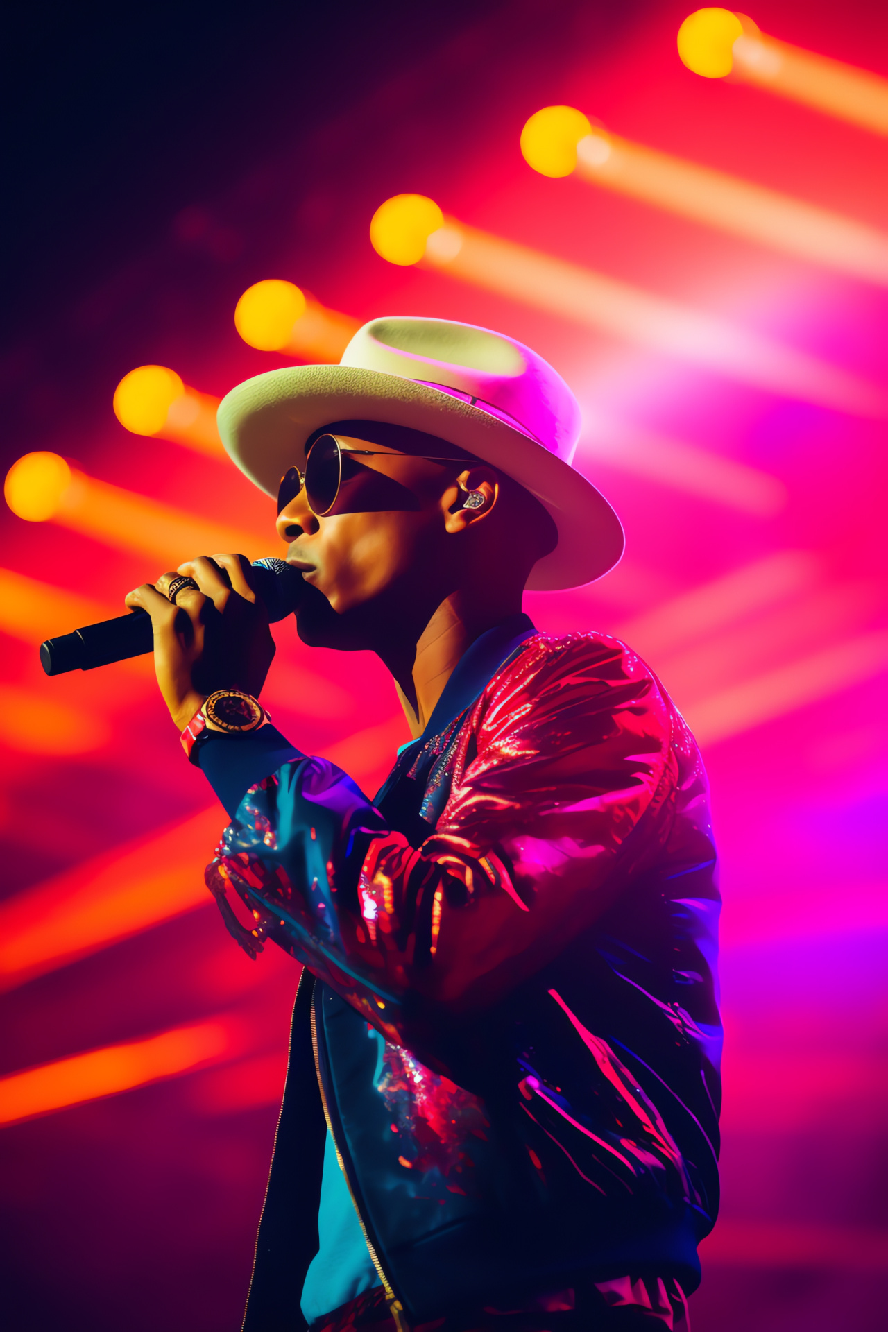 Pharrell, Music artist, Performed on stage, Audience engagement, Bright stage illumination, HD Phone Wallpaper