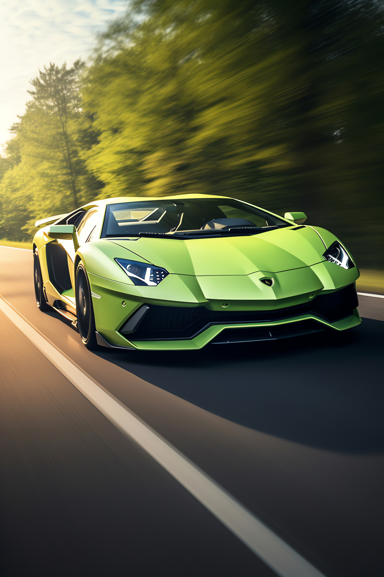 Lamborghini Aventador SVJ, German high-speed routes, Low-slung Italian masterpiece, Unique door mechanism, Speed enthusiast scene, HD Phone Wallpaper