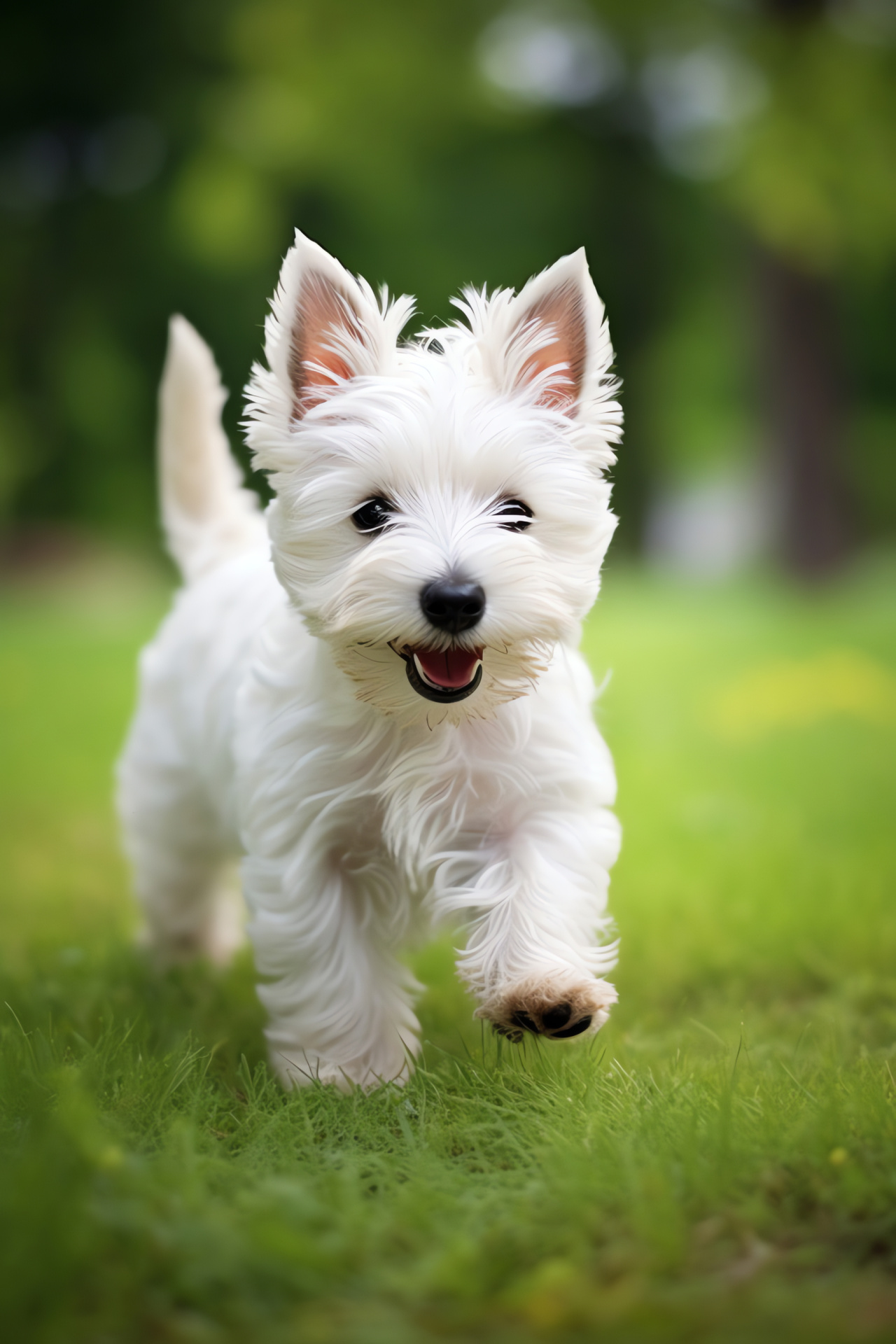 Westie dog playfulness, Puppy energy, Canine expression, Soft-fur texture, Indoor pet scene, HD Phone Image