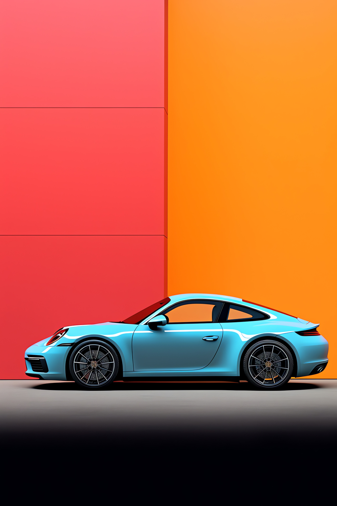 Porsche 911 bold appearance, Dual-tone background, Side profile display, Distinctive vehicle aesthetics, Contrast styling, HD Phone Wallpaper