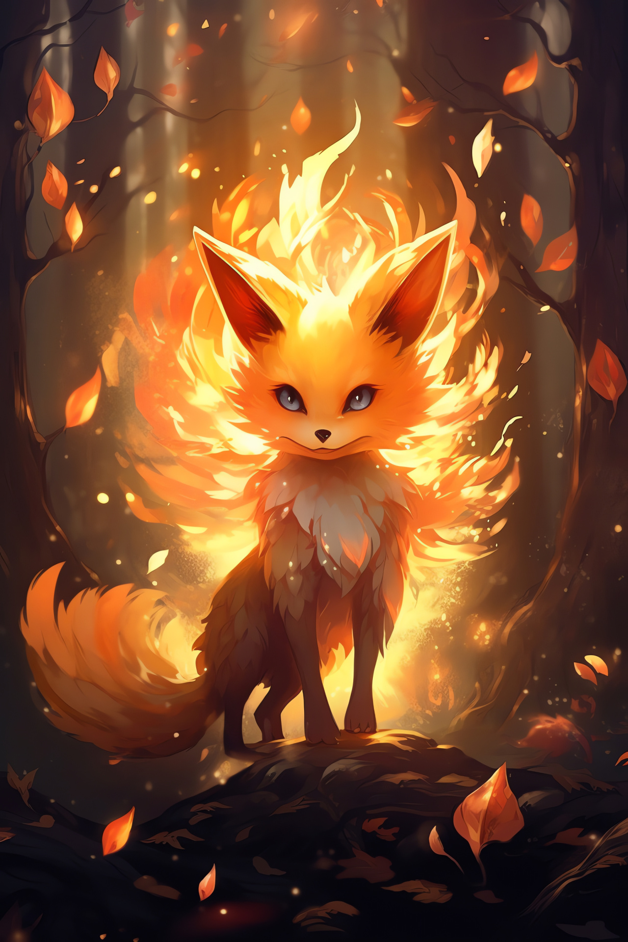 Pokemon Fennekin, Enchanted grove setting, Illuminated pelt, Ethereal blaze, Fire-species, HD Phone Wallpaper