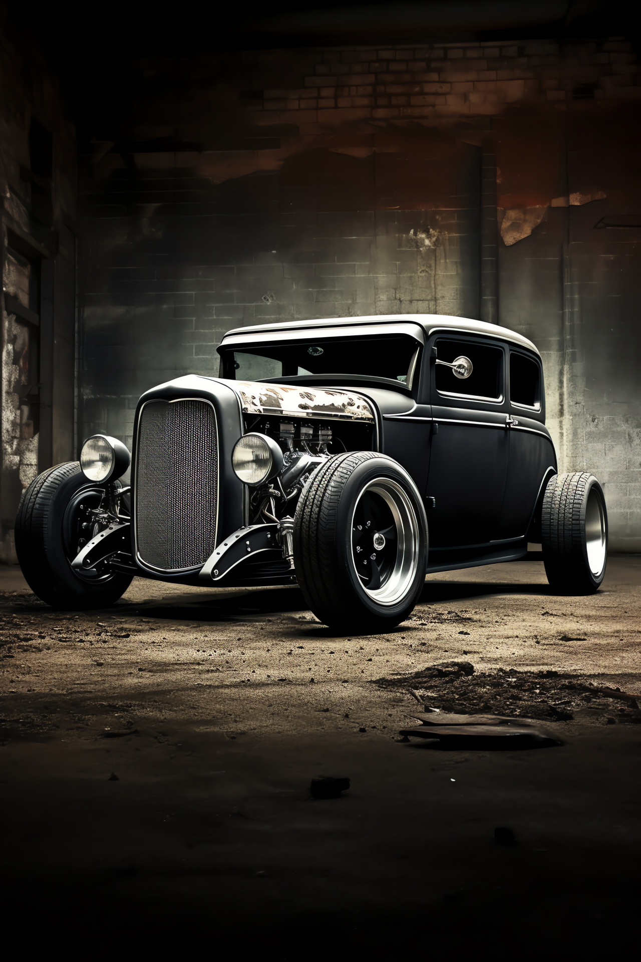 Rat Rod Culture, Dual Dominator, Retro automotive, Customized vehicle, Monochrome shades, HD Phone Image