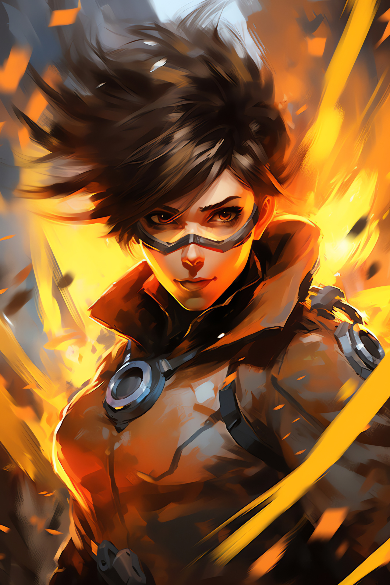 Intrepid Tracer, In-game combat, Comic book star, Overwatch heroics, Quick-footed agility, HD Phone Image