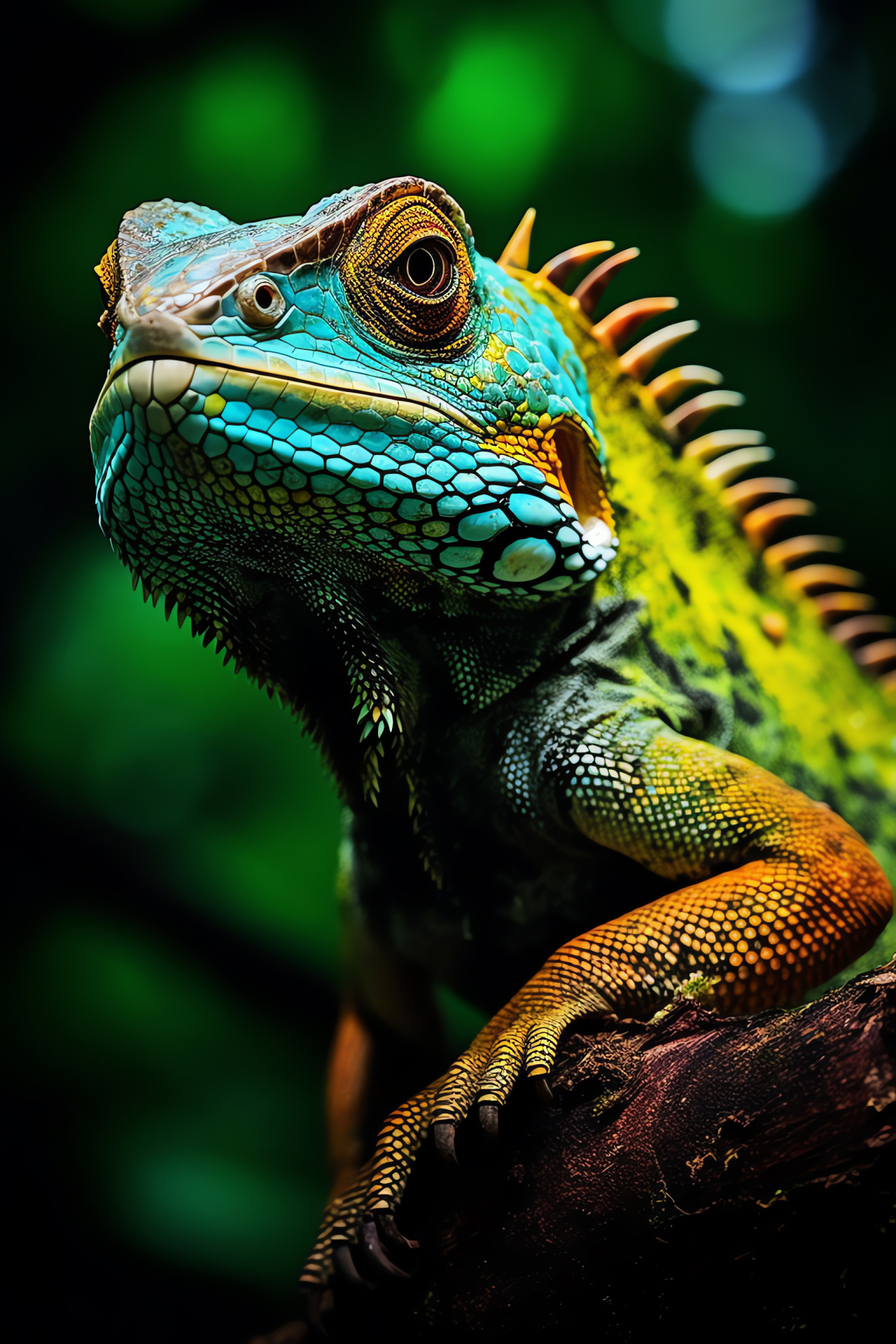 Basilisk lizard, reptile green hues, lizard turquoise gaze, rainforest dwelling, reptile agility tree, HD Phone Wallpaper