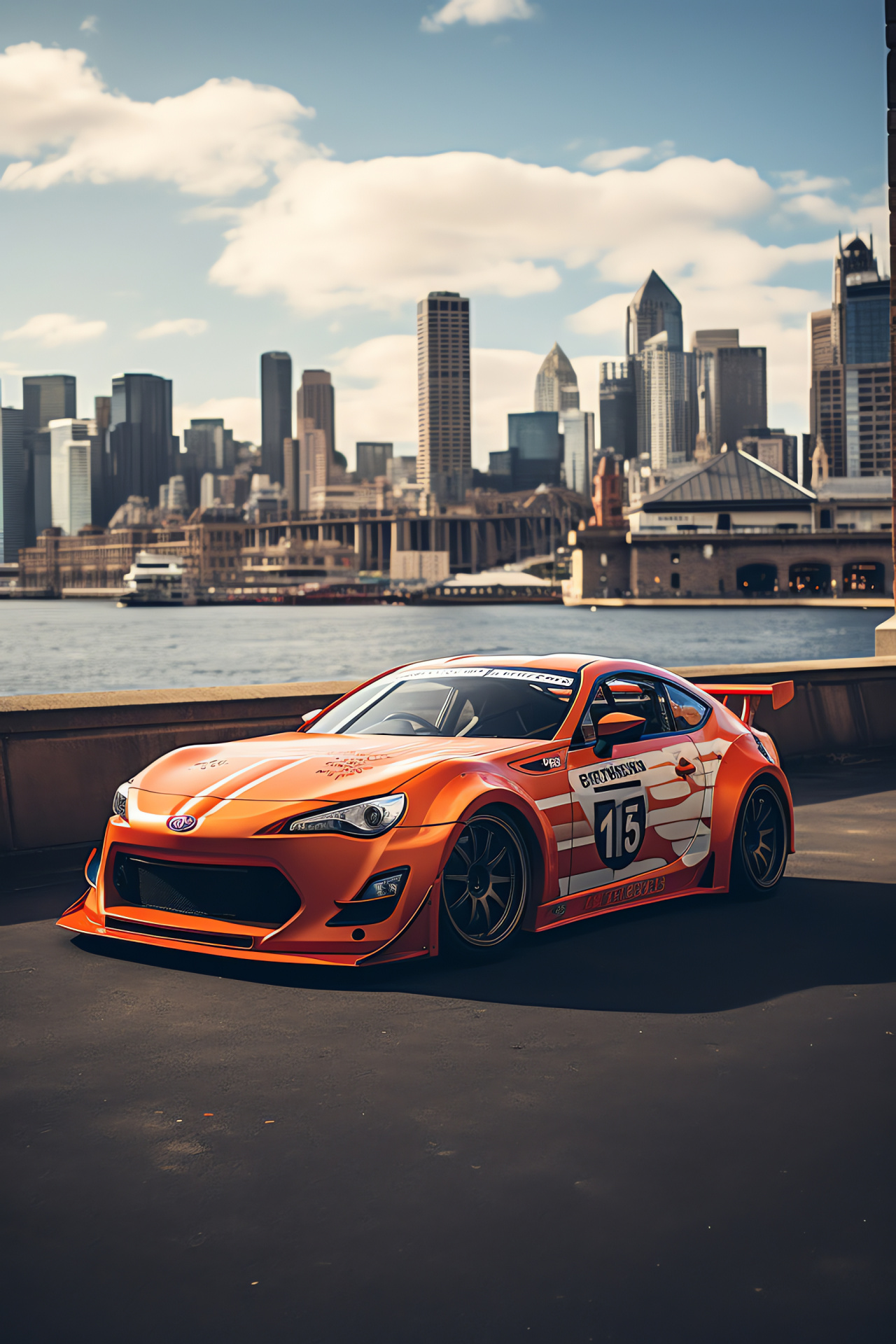 Rocket Bunny, Toyota 86 model, Urban Sydney locale, Drift action portrayal, Low stance automotive photo, HD Phone Wallpaper