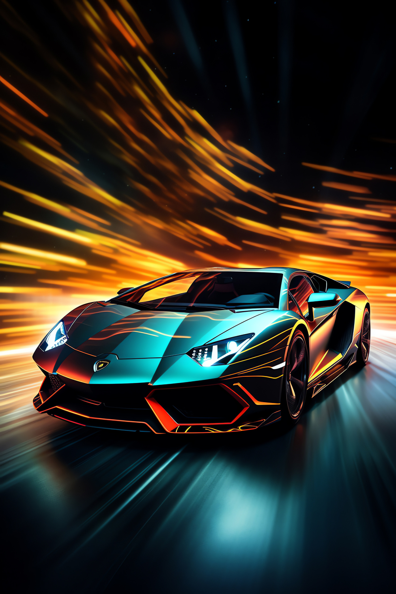 Lamborghini light artistry, Kinetic line showcase, Automotive light play, Italian sleekness, Bold neon contrasts, HD Phone Wallpaper