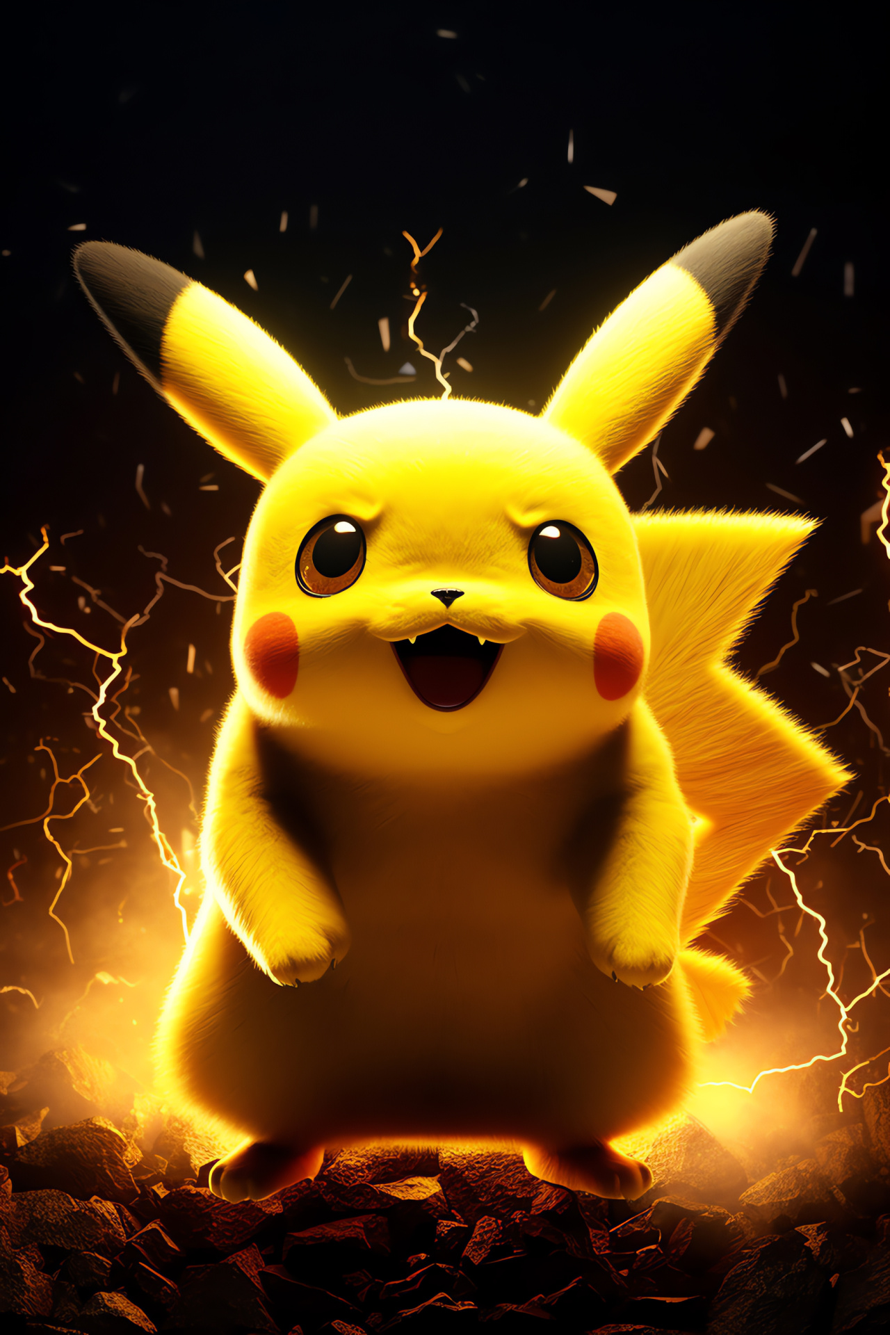 Cartoon animation charm, Pikachu electricity theme, Pokemon animated hero, Luminous coat depiction, Bold demeanor illustration, HD Phone Image