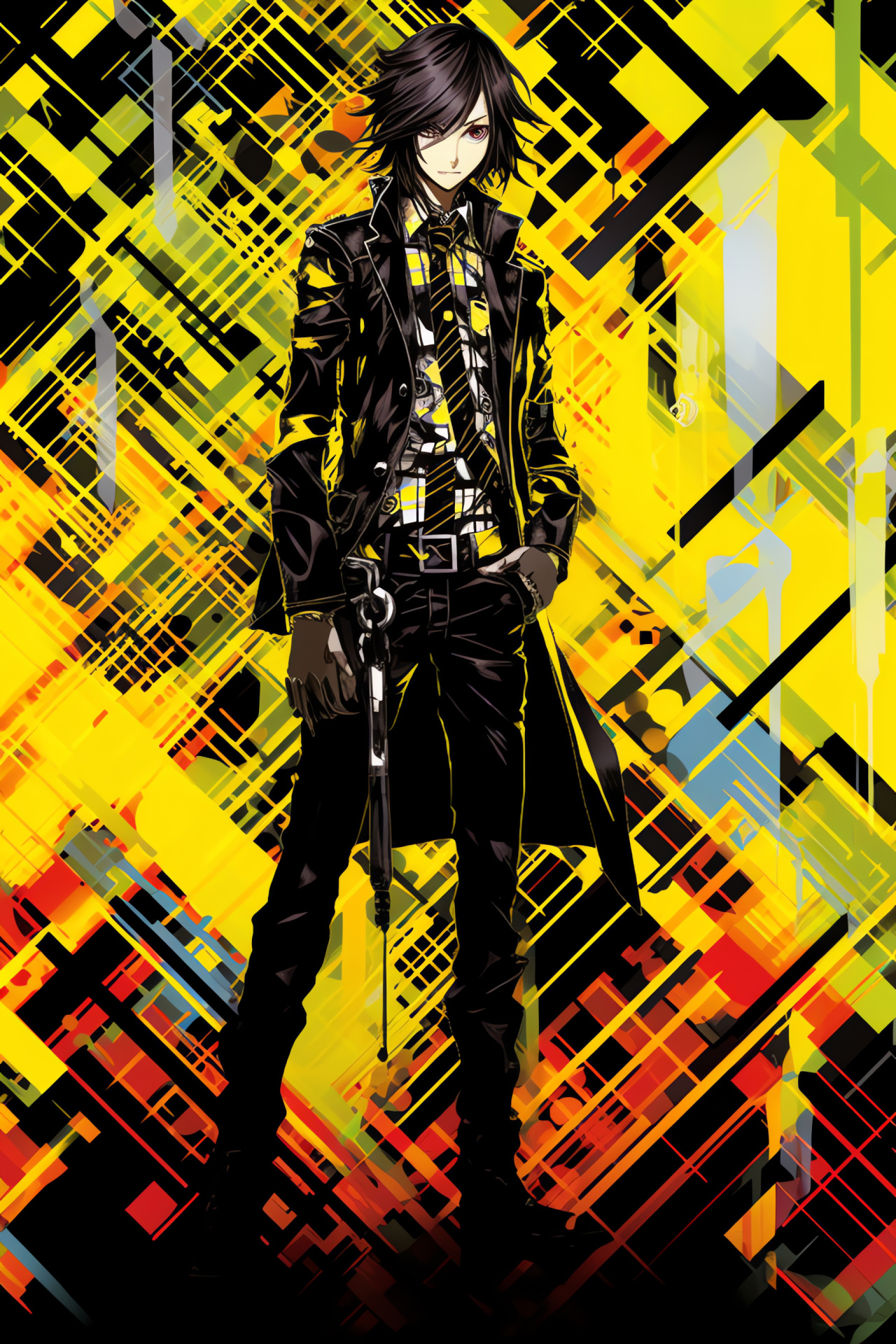 Kanji Tatsumi display, Persona 4 visual, subdued eyes, maintenance hardware, intriguing backdrop, HD Phone Wallpaper