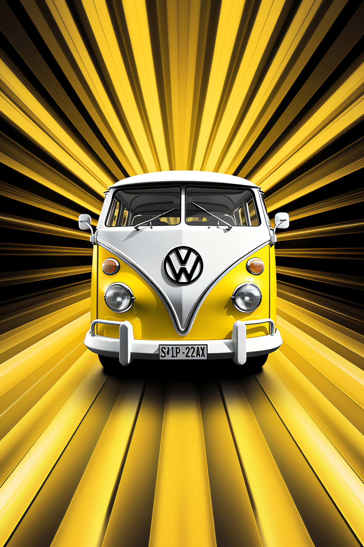 1967 Volkswagen Bus, Vintage travel, Retro vehicle design, Yellow-white van, Glowing aesthetic, HD Phone Image