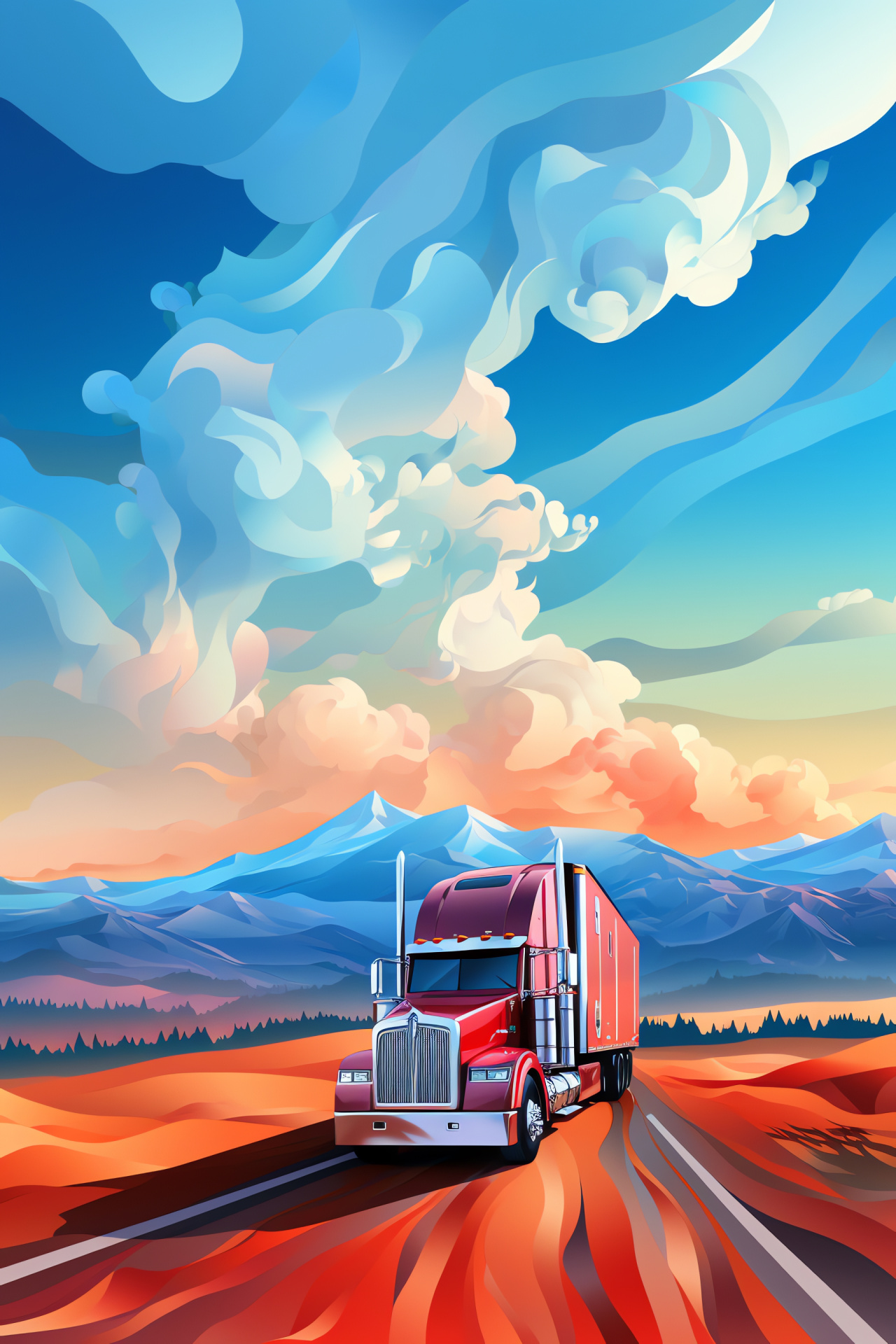 Peterbilt emblem, Broad expanse coverage, Unearthly scenery, Color block theme, HD Phone Image