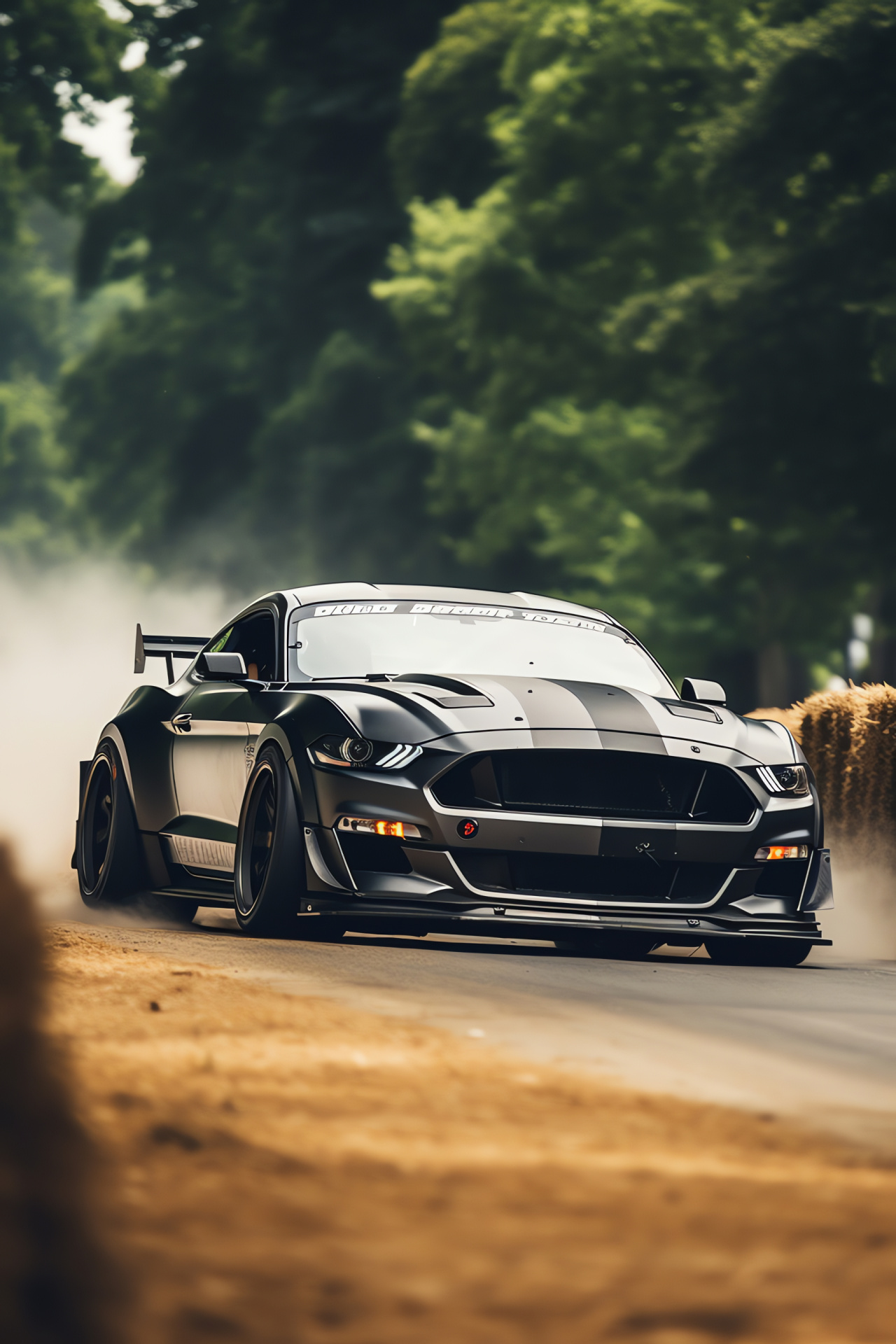 Ford Mustang RTR Spec 5, Goodwood motorsports, Sideways action, Heritage motorsport setting, Verdant surround, HD Phone Wallpaper