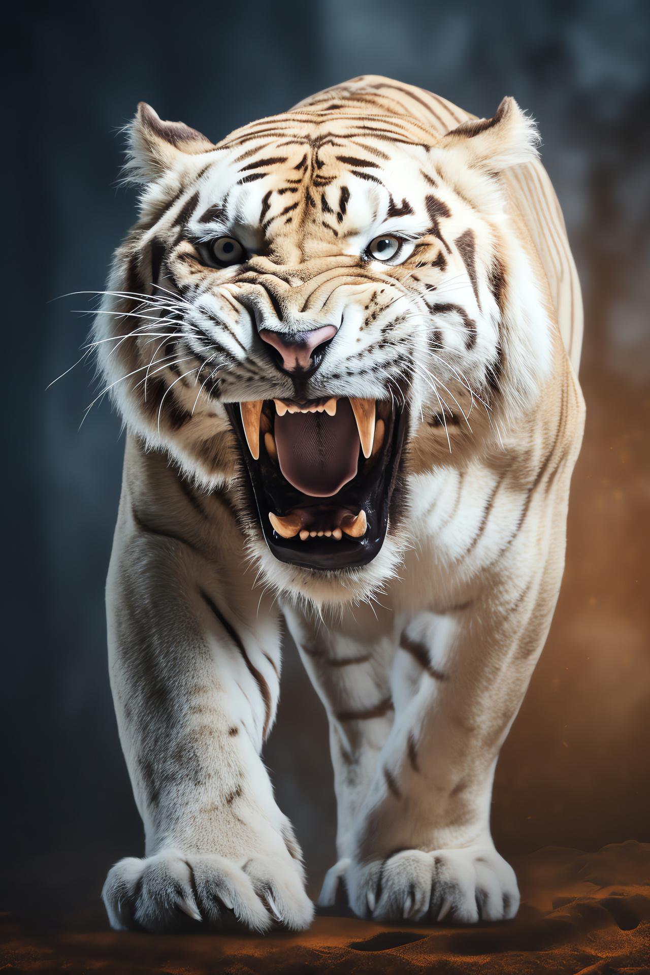 Extinct mammal, sabertooth characteristics, prehistoric display, imposing creature, bygone era, HD Phone Wallpaper