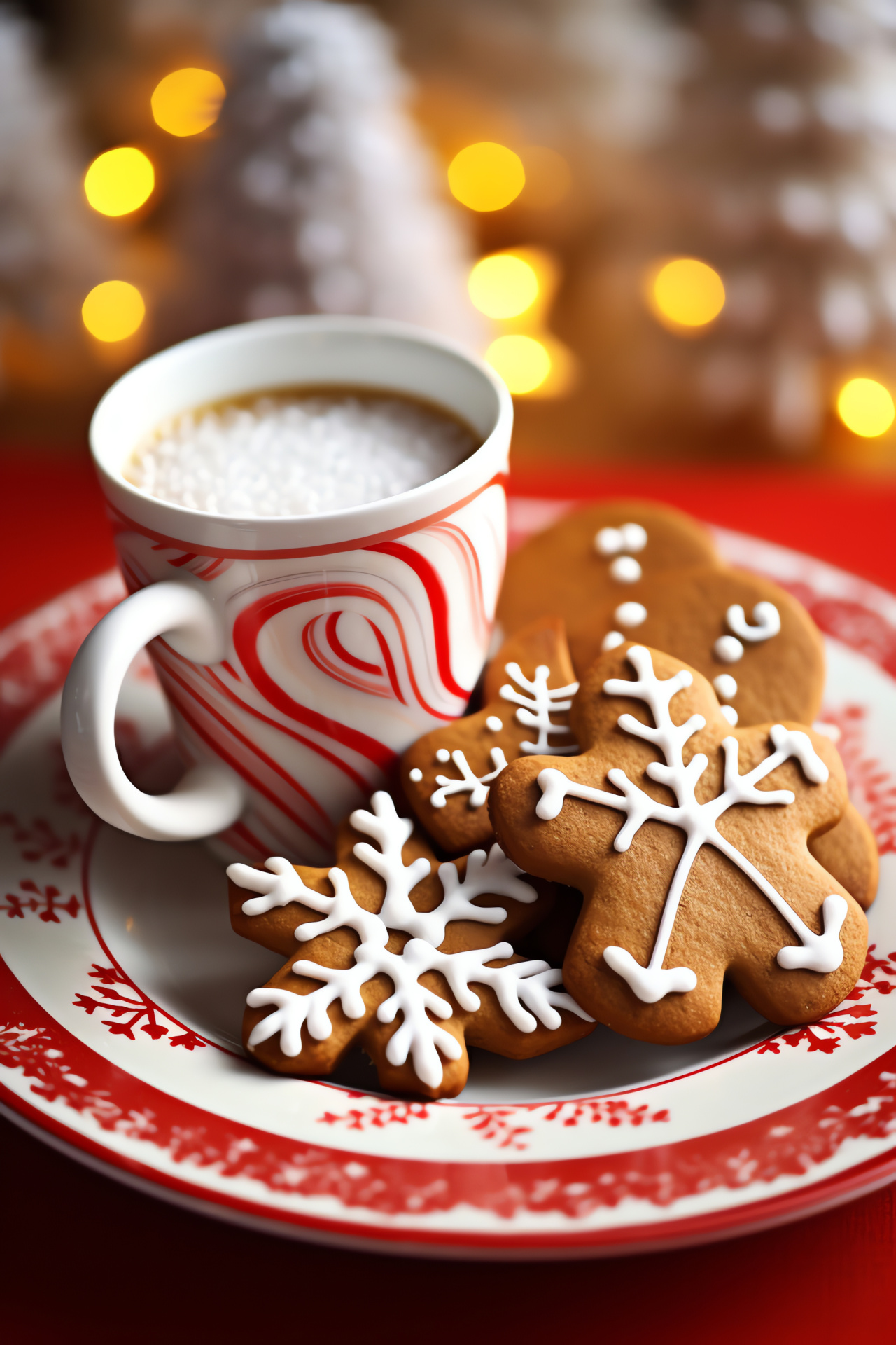 Festive gingerbread, Snowflake shapes, Peppermint candy canes, Red frosting ribbons, Holiday treats, HD Phone Wallpaper