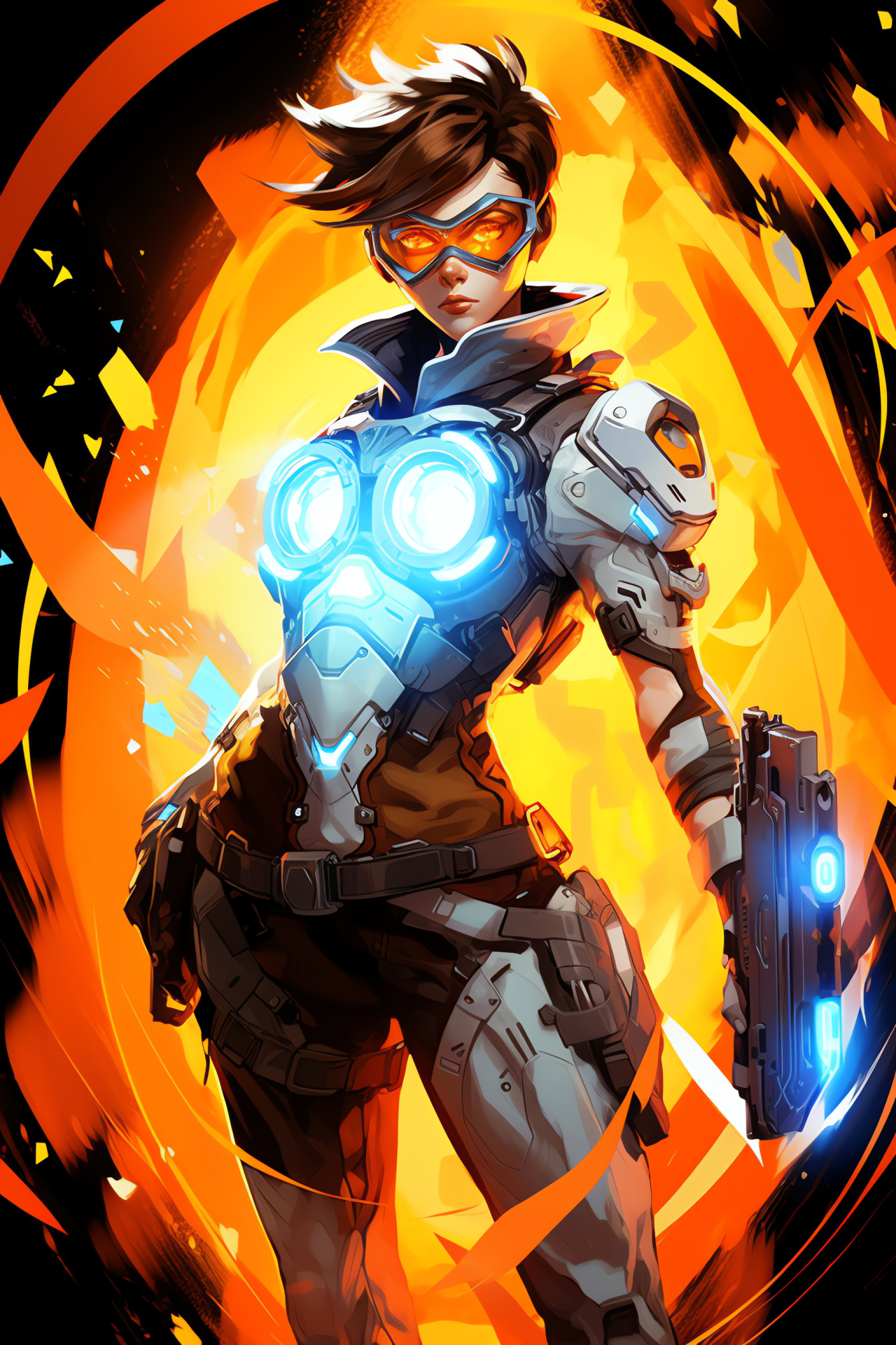 Overwatch Tracer, Illustrated champion, Abstract form, Geometrical array, Artistic representation, HD Phone Wallpaper