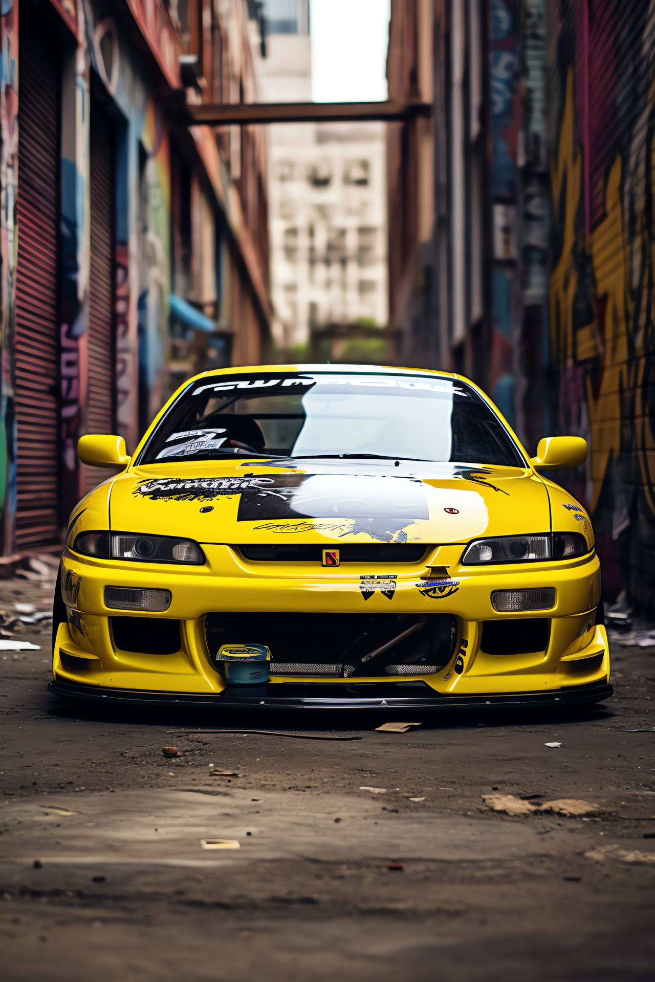 S15 Silvia model, Nissan Silvia, Urban artwork backdrop, Graffiti art, Metropolitan roads, HD Phone Image