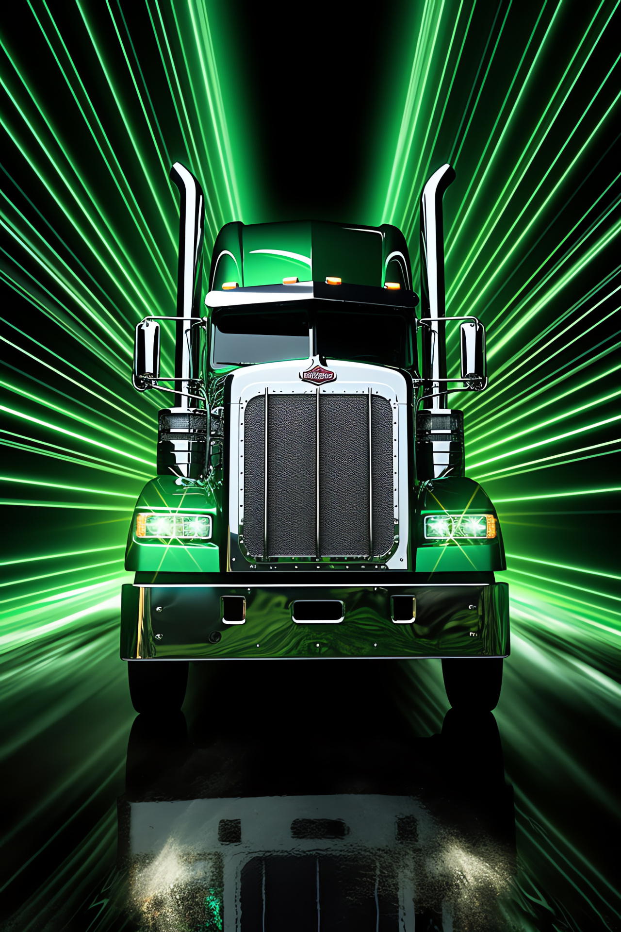 Peterbilt 389 big rig, Transport industry, Aerial insight, Freight green, Radiant lines, HD Phone Wallpaper