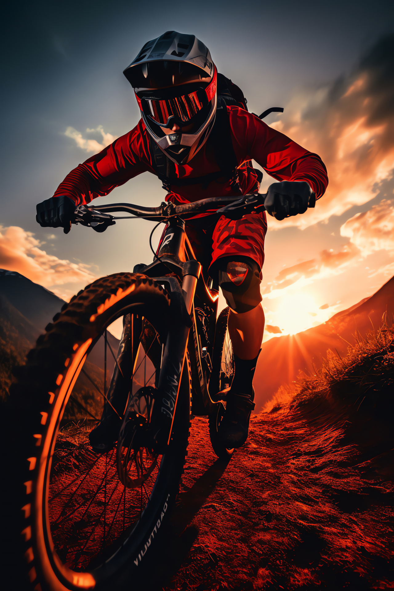 High-energy mountain biking, MTB rider bold ascent, Adventure bike trail, Thrill-seeking backdrop, Sports intensity, HD Phone Wallpaper