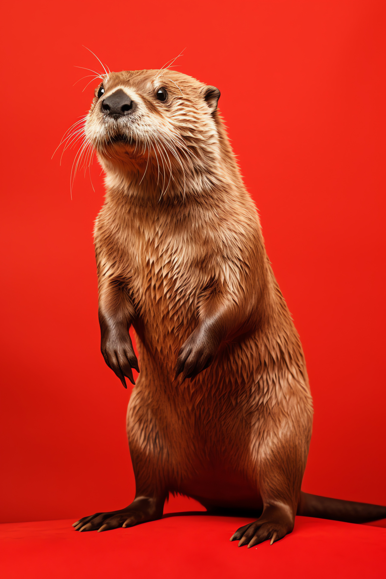 Upright sea otter, Dual-coloration, Warm toffee eyes, Unicolored stark setting, Diaspora mammal, HD Phone Image