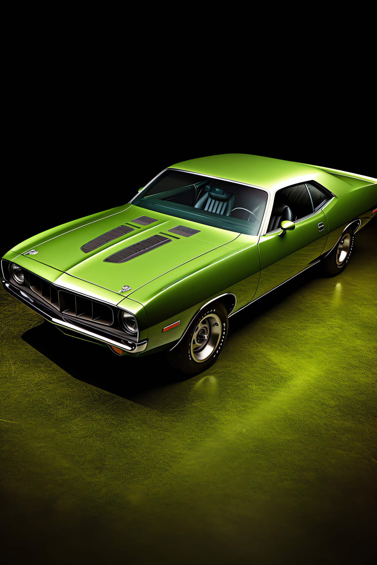 Plymouth Barracuda, '73 model year, muscle car essence, vibrant green paint, pure tone, HD Phone Wallpaper