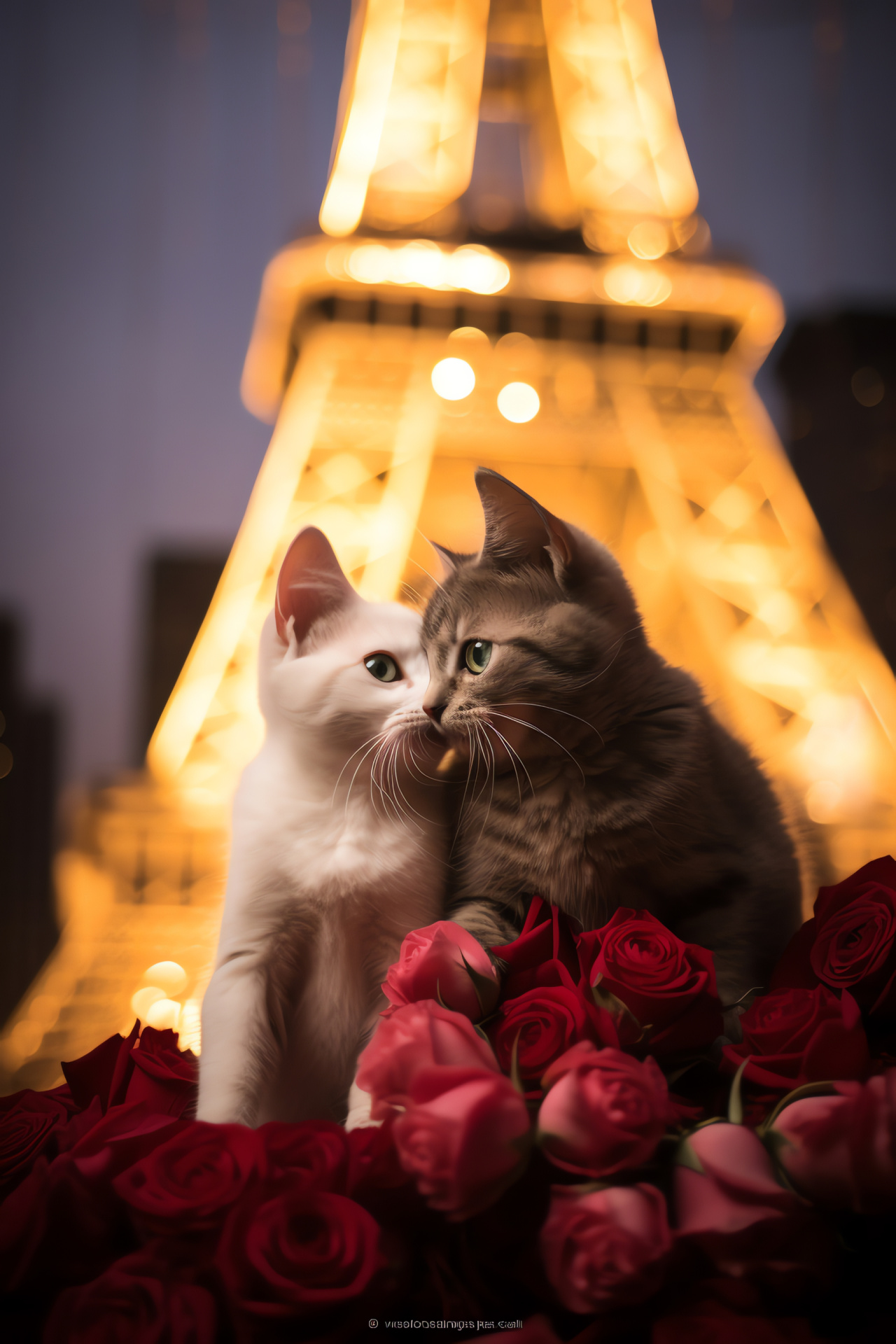 Parisian romance, Iconic French monument, Kittens in love, City of Lights, Twinkling evening, HD Phone Wallpaper