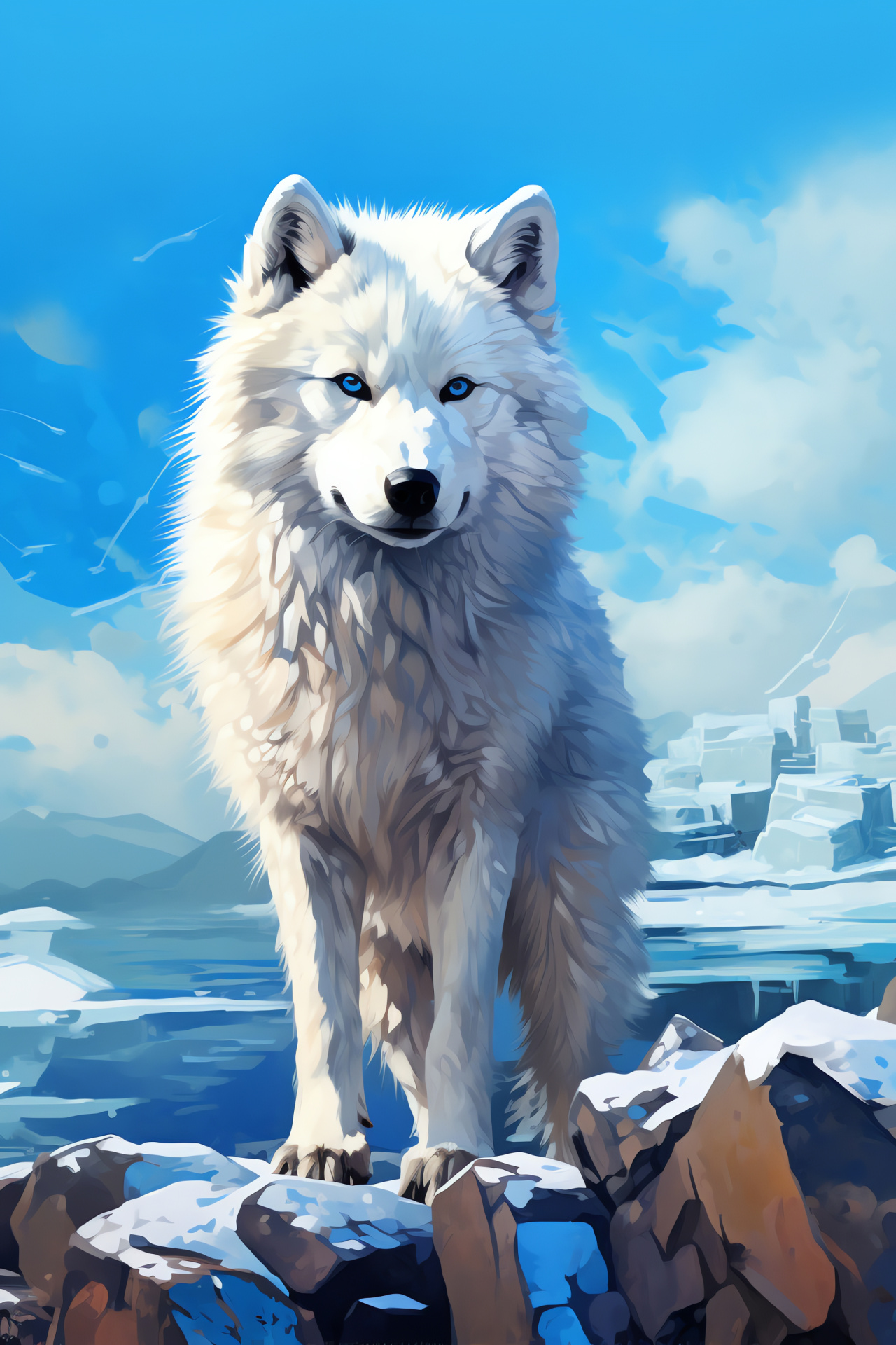 Ice-land inhabitant, Arctic wolf stare, Snowy mammalian fur, Clifftop ecosystem, Arid cold expanse, HD Phone Wallpaper