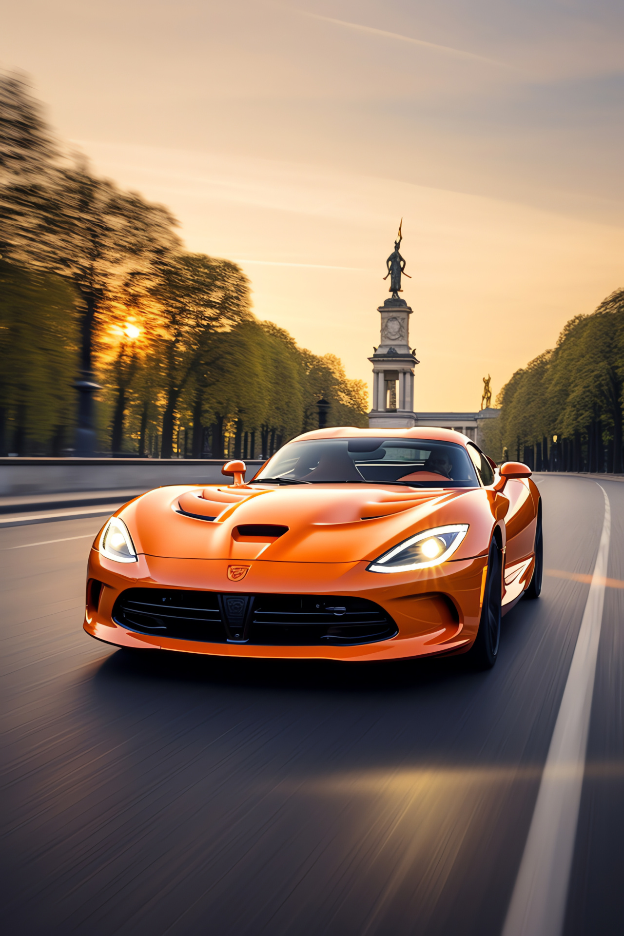 SRT Viper TA, Berlin landmark, German engineering, High-performance orange, Autobahn rush, HD Phone Wallpaper