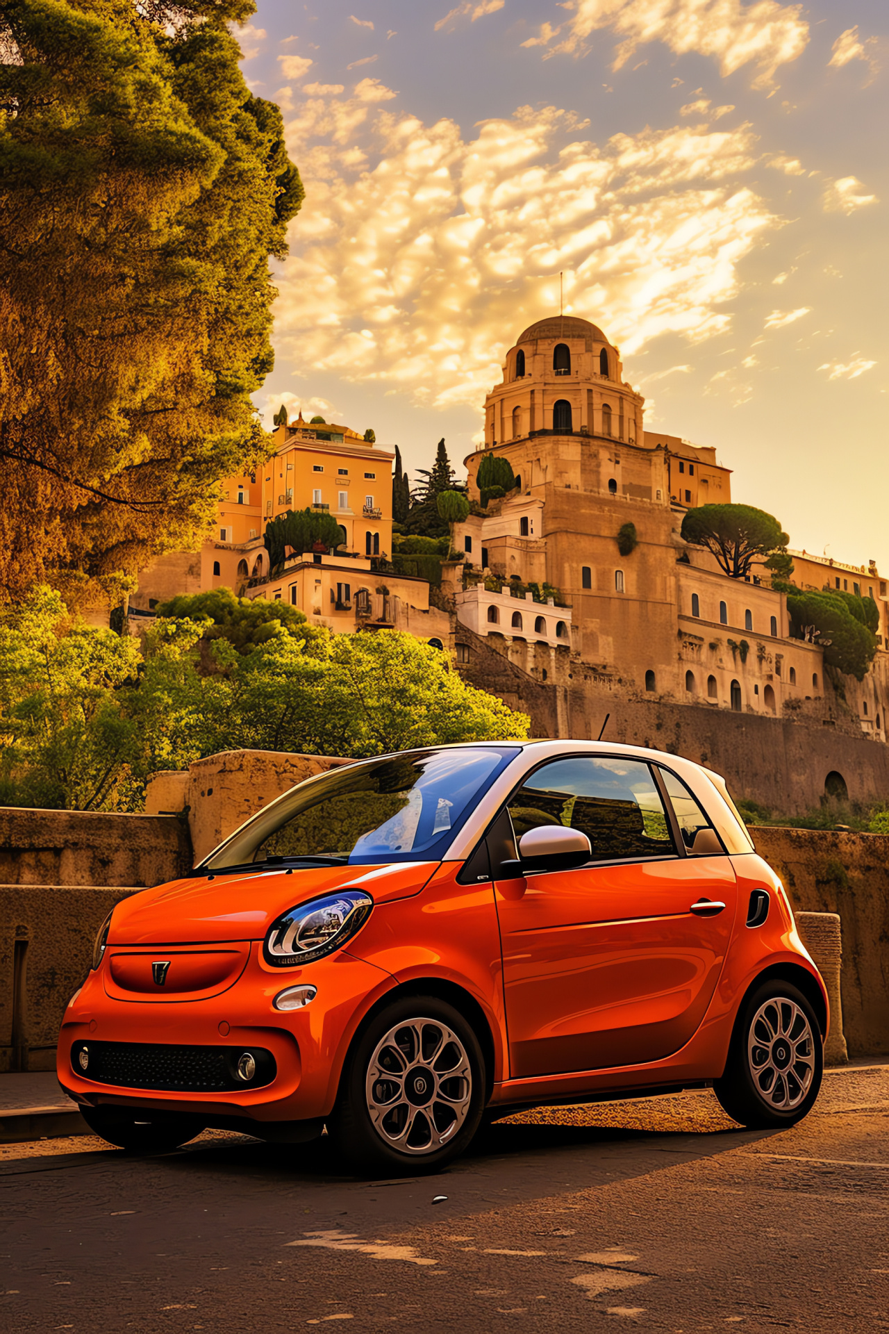 Smart Car Rome, Urban convertible touring, Historic architecture drive, City exploration, Italian streets, HD Phone Wallpaper