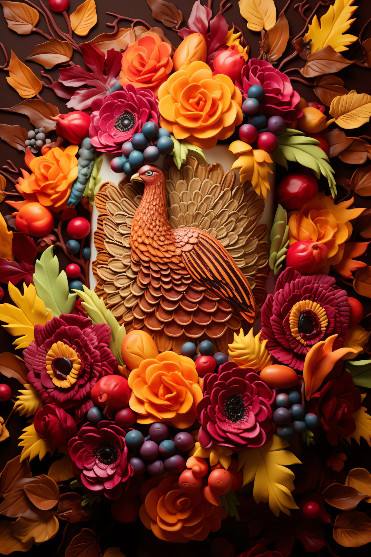 Autumn harvest confectionery, intricately decorated sweets, festive oven-baked delight, seasonal ornamentation, palette of harvest hues, HD Phone Image