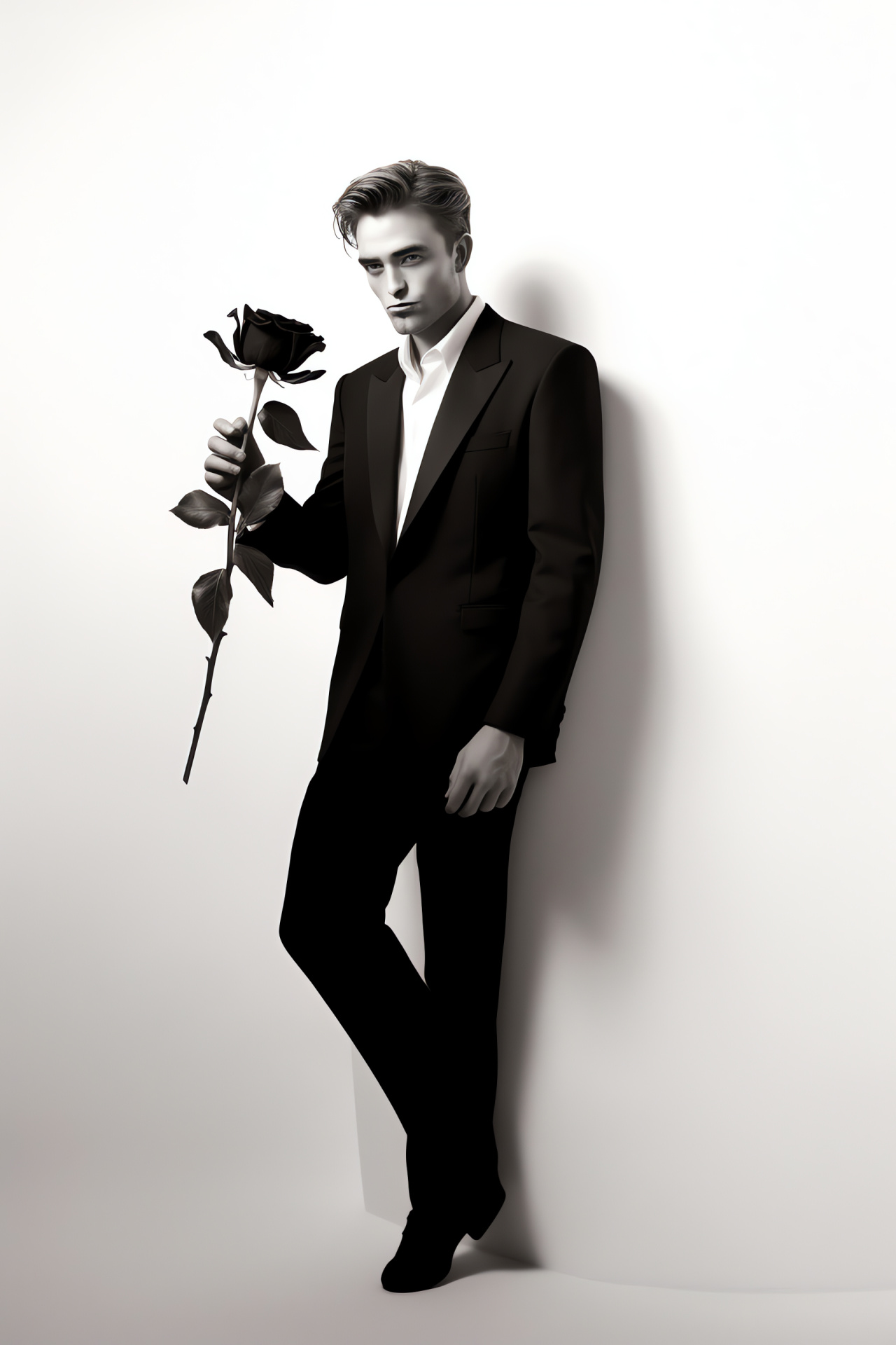 Robert Pattinson, playful look, formal wear, sophisticated flower, star appeal, HD Phone Wallpaper