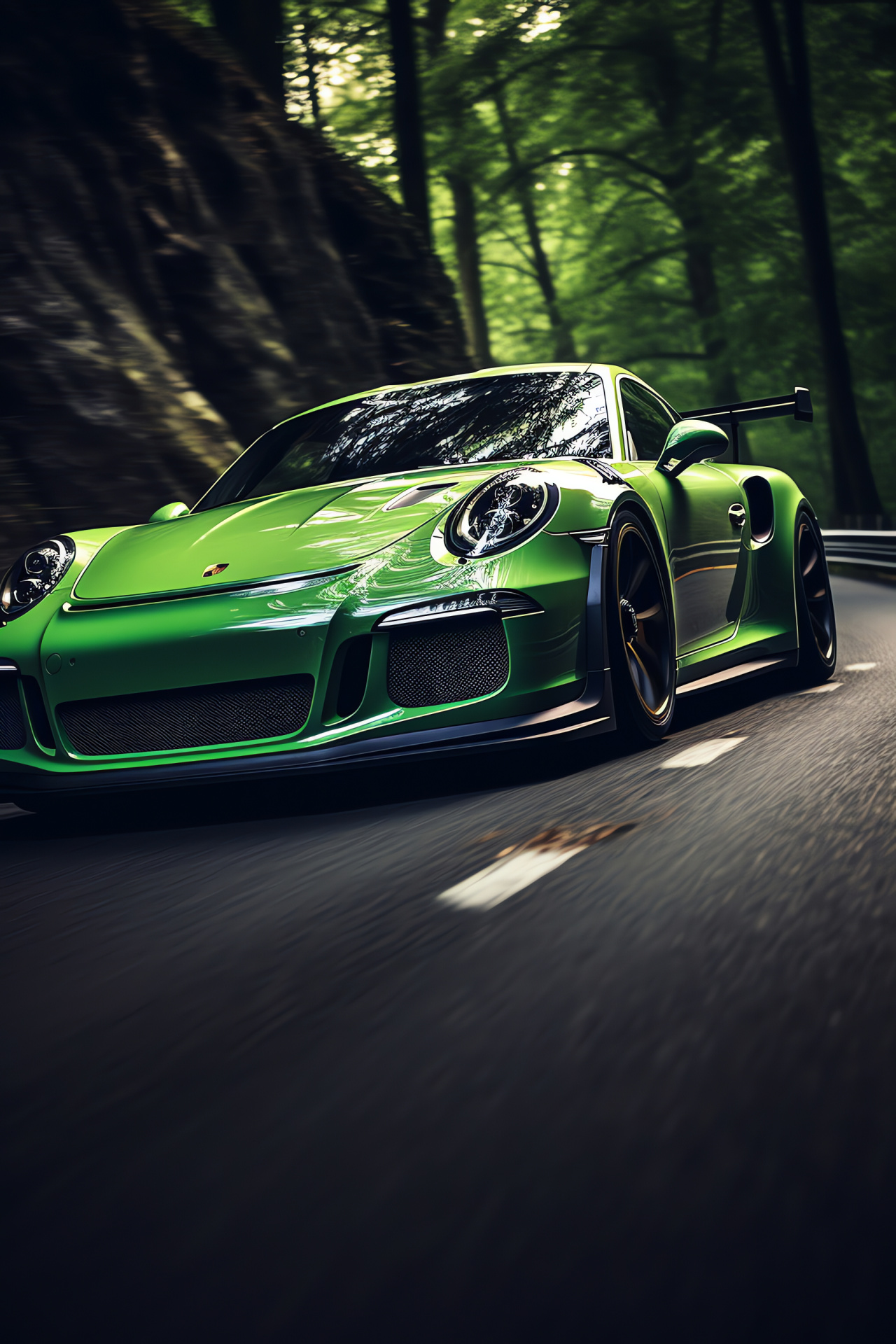 Porsche GT3 RS, Nrburgring Nordschleife, Famous circuit, Detailed car silhouette, Legendary track, HD Phone Wallpaper