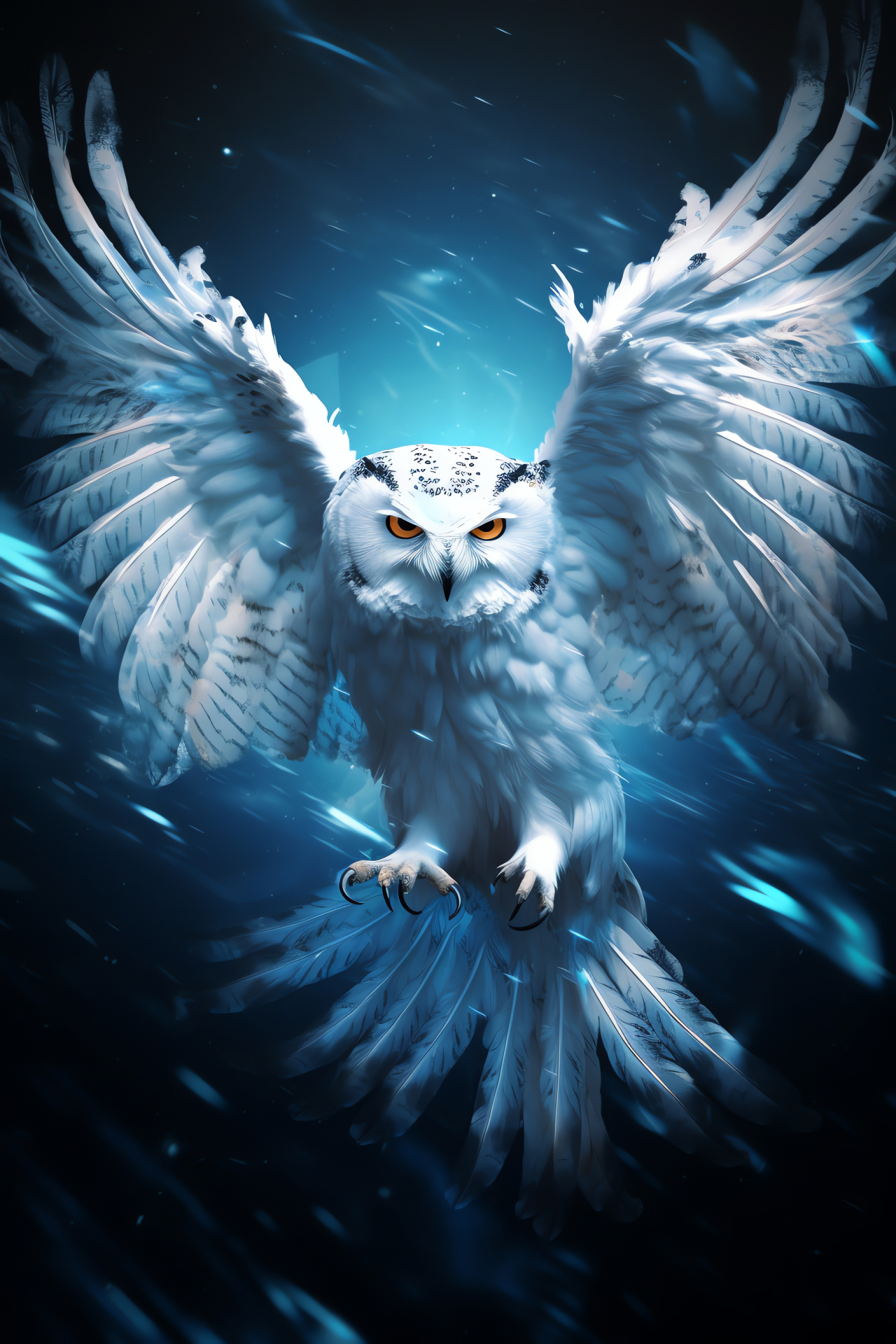 Ghostly Winged Hunter, Cerulean Stare, Polar Plumed, Gleaming Silhouette, Monochromatic Lines, HD Phone Image