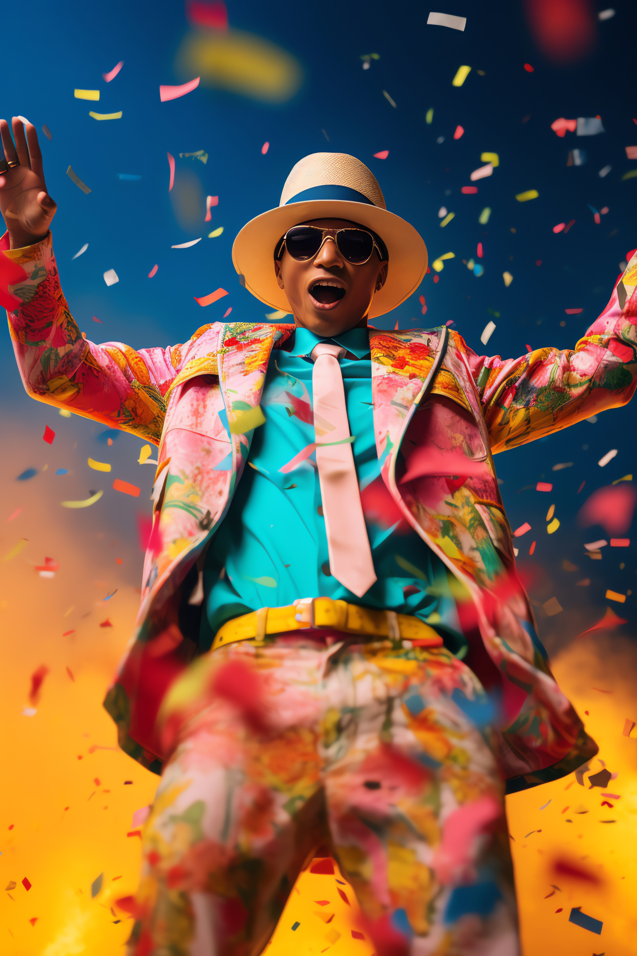 Pharrell, 'Happy' hitmaker, Festive vibe, Musical euphoria, Eclectic fashion, HD Phone Image