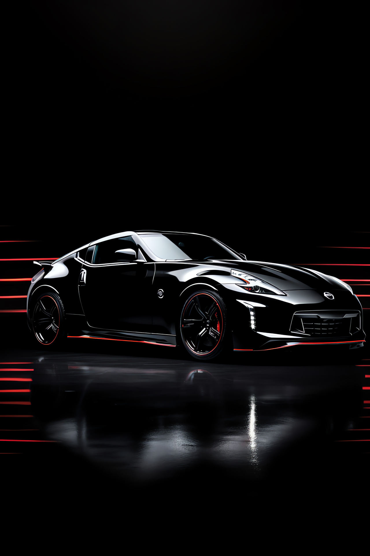 Nissan 370Z breadth, Stark backdrop, Dual-tone highlight, Radiance, Contemporary edge, HD Phone Image