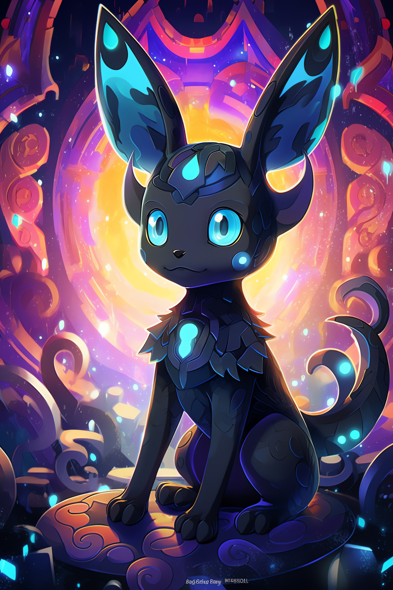 Umbreon illustration, Eeveelution image, Gleaming gold eyes, Serene character pose, Patterned design, HD Phone Image