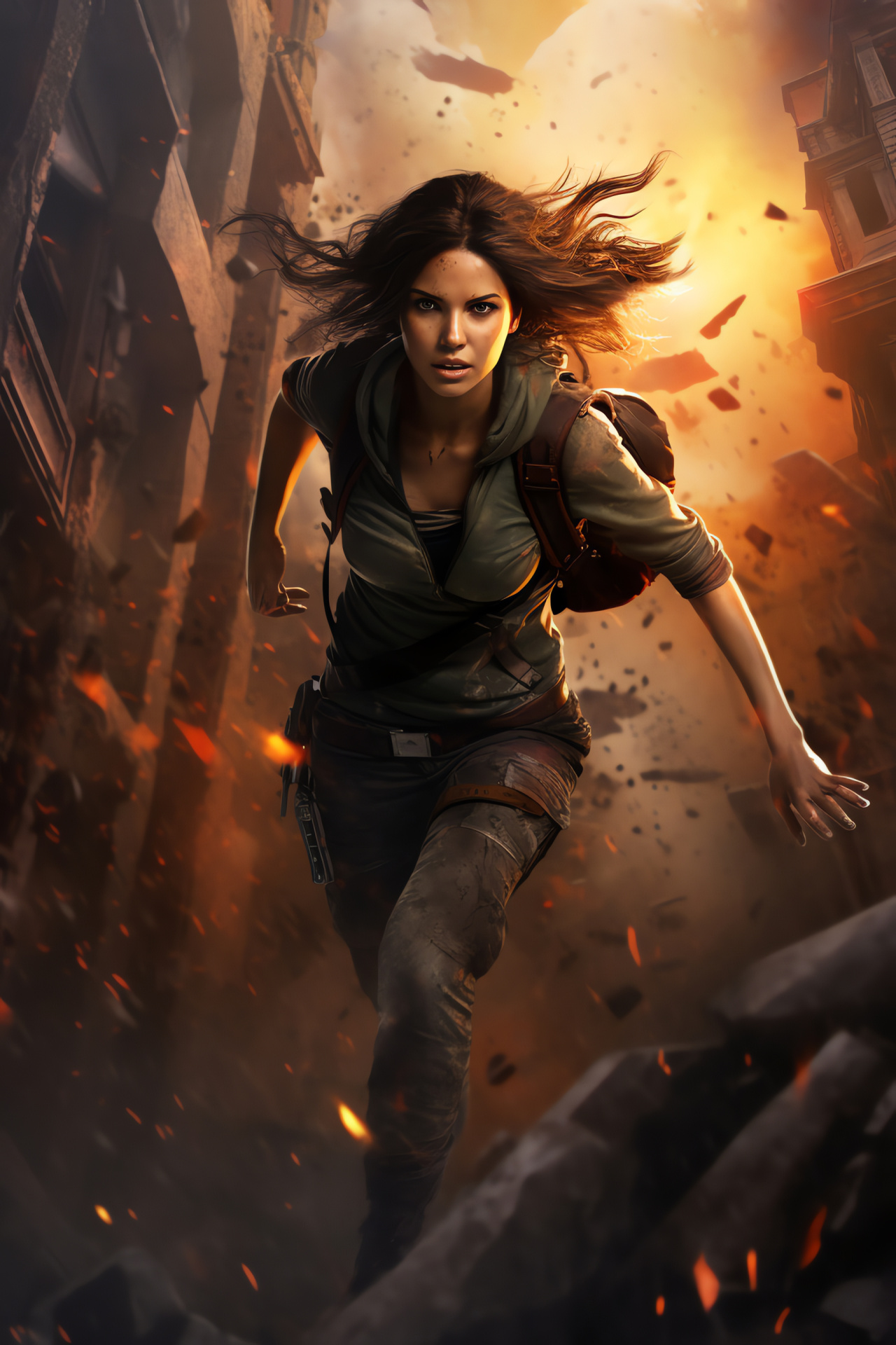 Elena Fisher, Action-adventure gaming, Battle-ravaged streets, Dynamic lead character, Environmental hazards, HD Phone Image