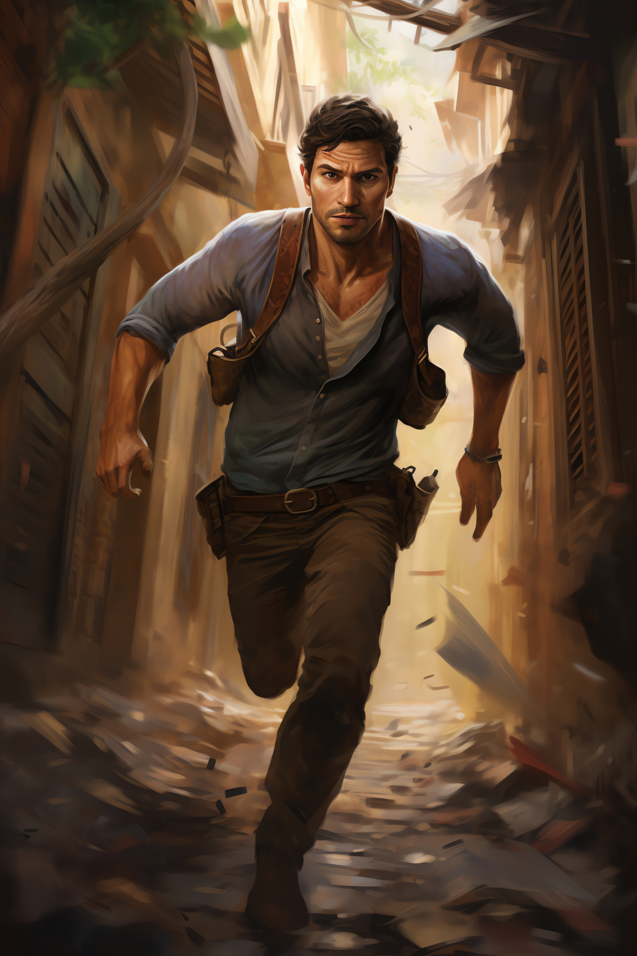 Sam Drake figure, Adventurous gaming, Alleys of intrigue, Uncharted gameplay, Stealth progression, HD Phone Wallpaper