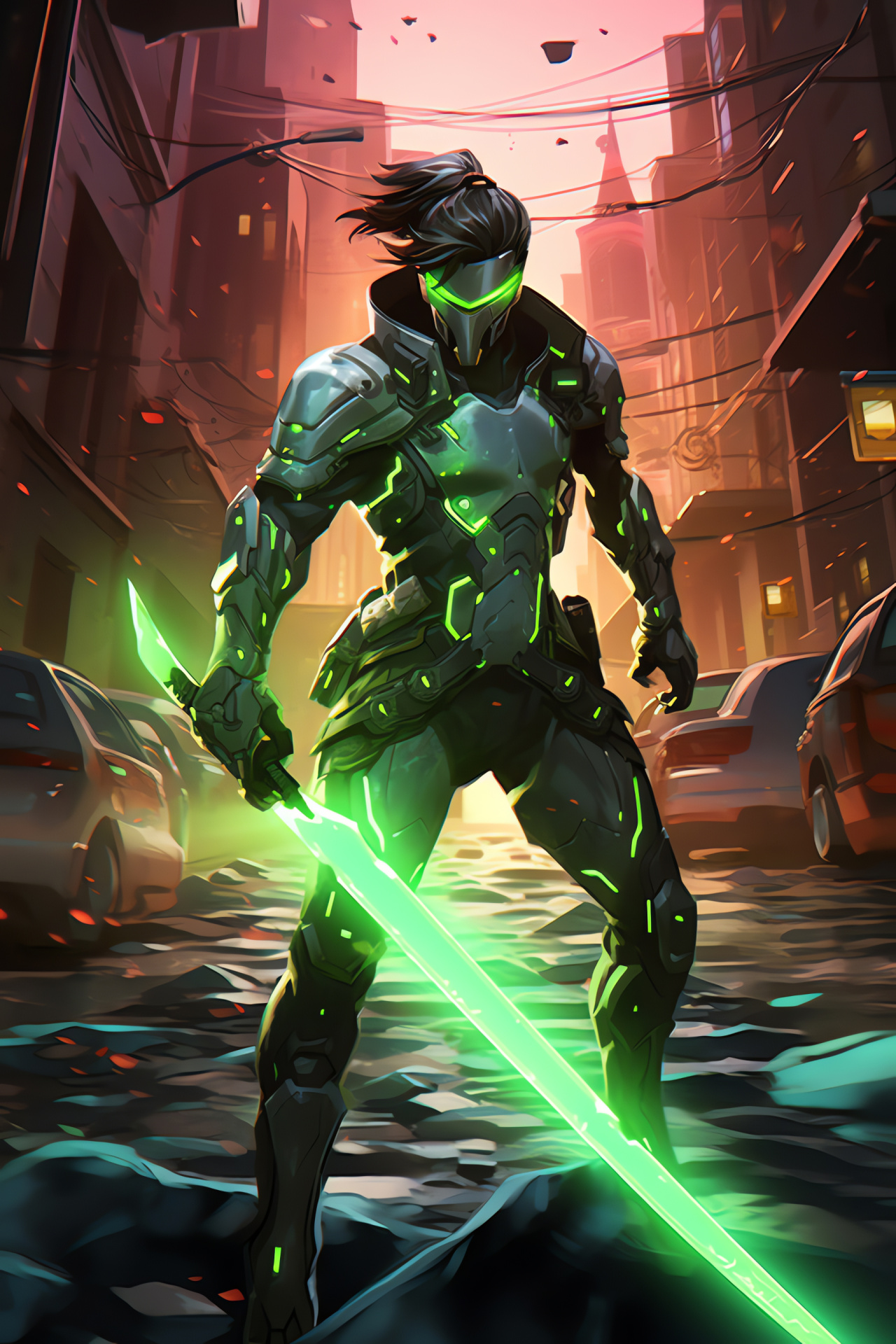 Genji Shimada, Swift strike, Shuriken toss, Dragonblade technique, Cybernetic enhancement, HD Phone Image