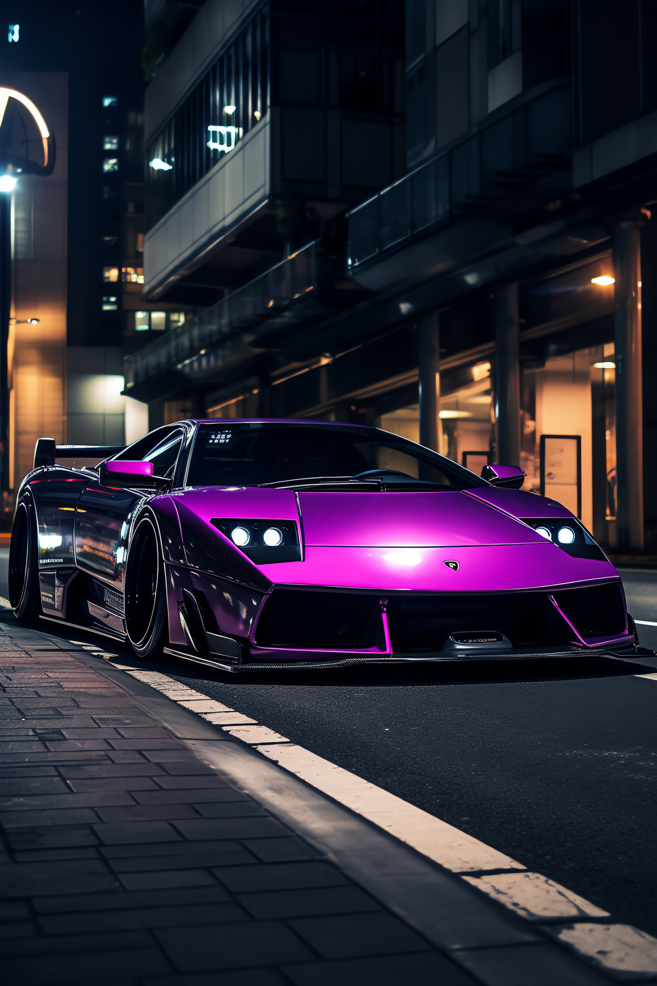 Murcielago Liberty Walk, Tokyo street culture, Japanese aesthetic flair, Wide fender modifications, Amethyst-like paint work, HD Phone Image