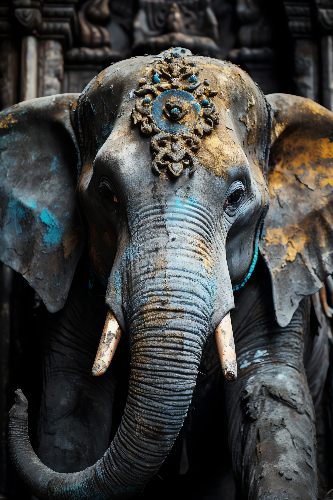 Tribal Elephant, spiritual animal, turquoise gaze, textured coat, aesthetic tone, HD Phone Image