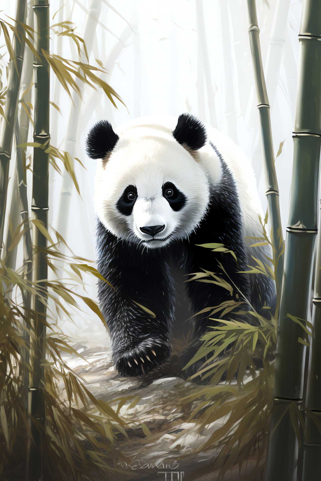 Arboreal Panda, ursine climber, plush coat, vibrant greenery, instinctual agility, HD Phone Wallpaper