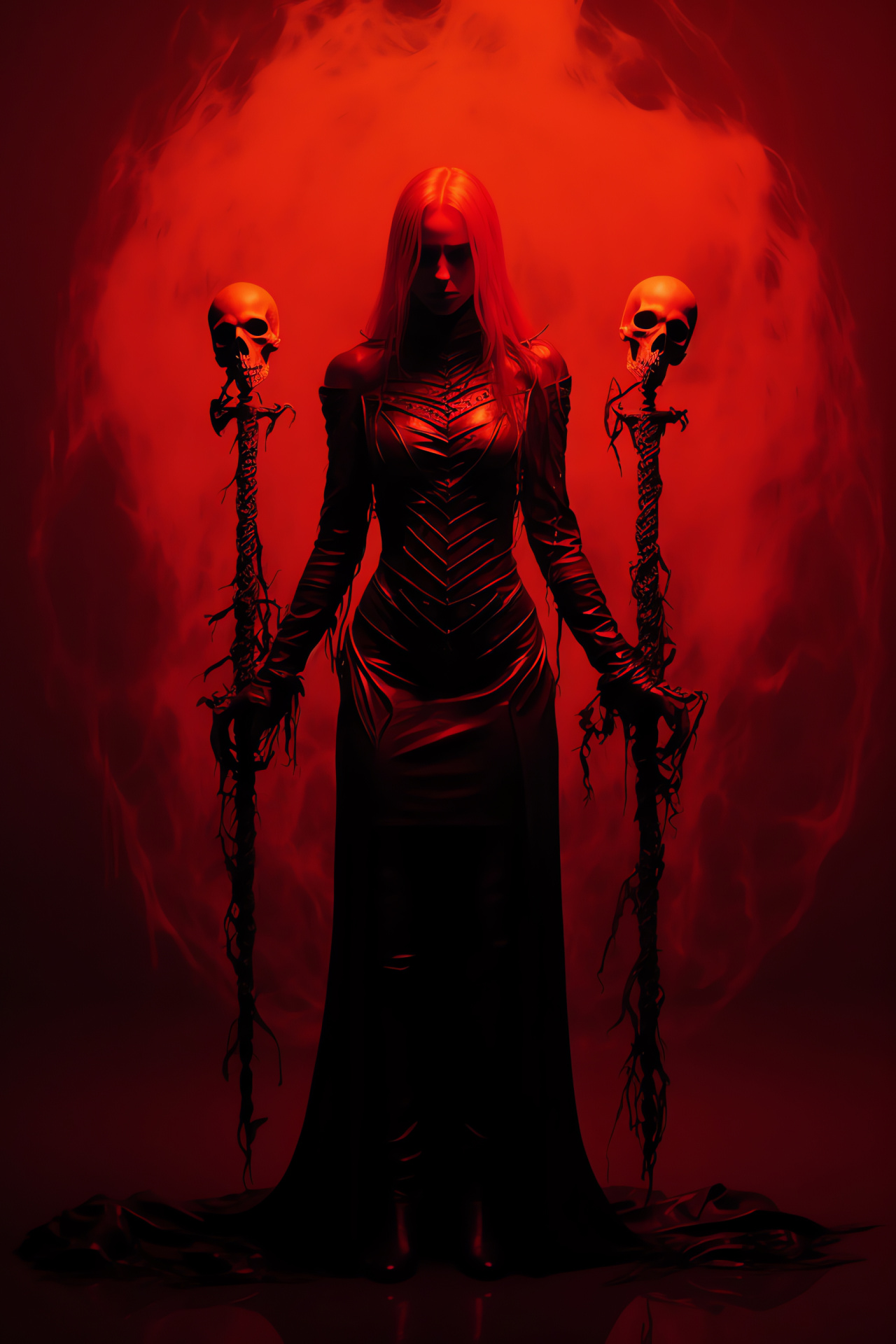 Gaming necromancer, Isabella persona, Red-eyed mage, Fantasy role-play, Dark ambiance character, HD Phone Image