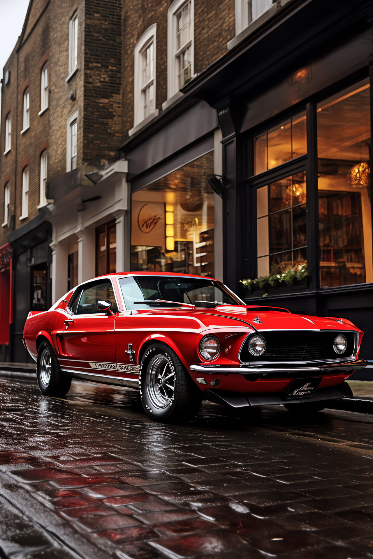 Ford Mustang Mach 1, London's historic charm, Crimson essence in motion, Urban vibrancy, Iconic British landmarks, HD Phone Wallpaper