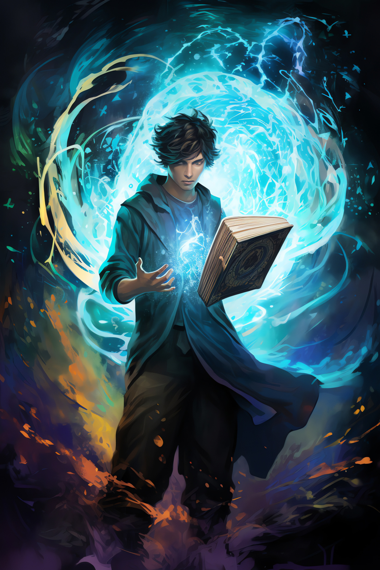 Mage Jace Beleren illustration, Hypnotic cobalt eyes, Ancient spell tome, Focused mage, Swirling magical aura, HD Phone Wallpaper