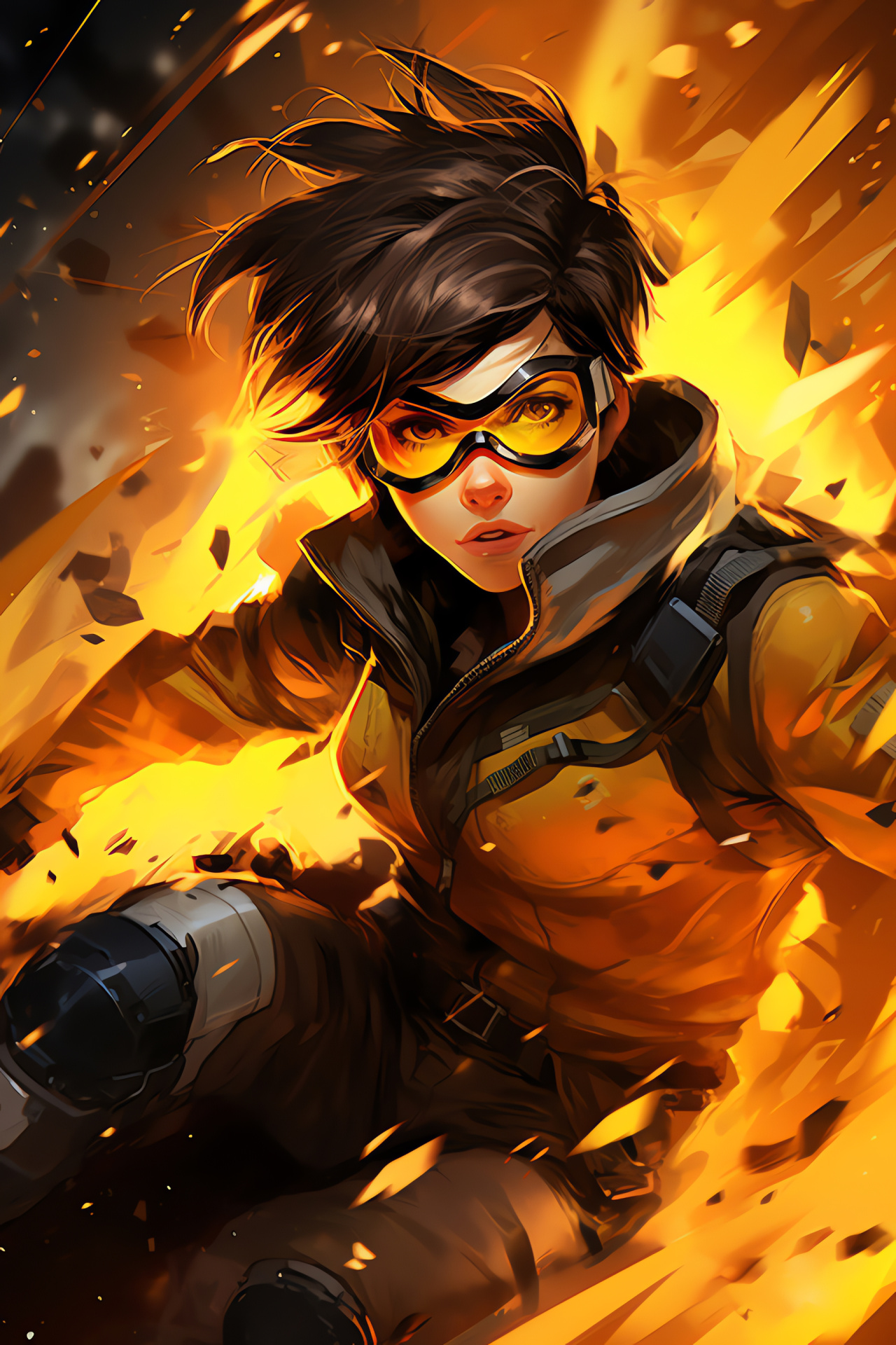 Chronal wanderer Tracer, Overwatch engagement, Historical rubble, Intense clash, Temporal escapade, HD Phone Wallpaper