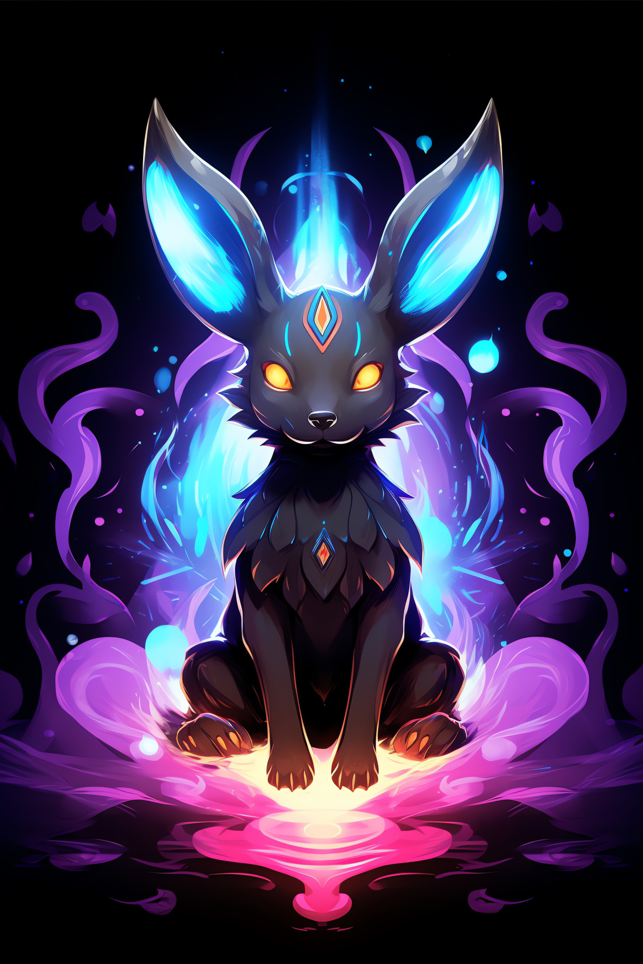 Umbreon Pokmon character, Dark fur texture, Striking orb colors, Unique ring design, clat background, HD Phone Image