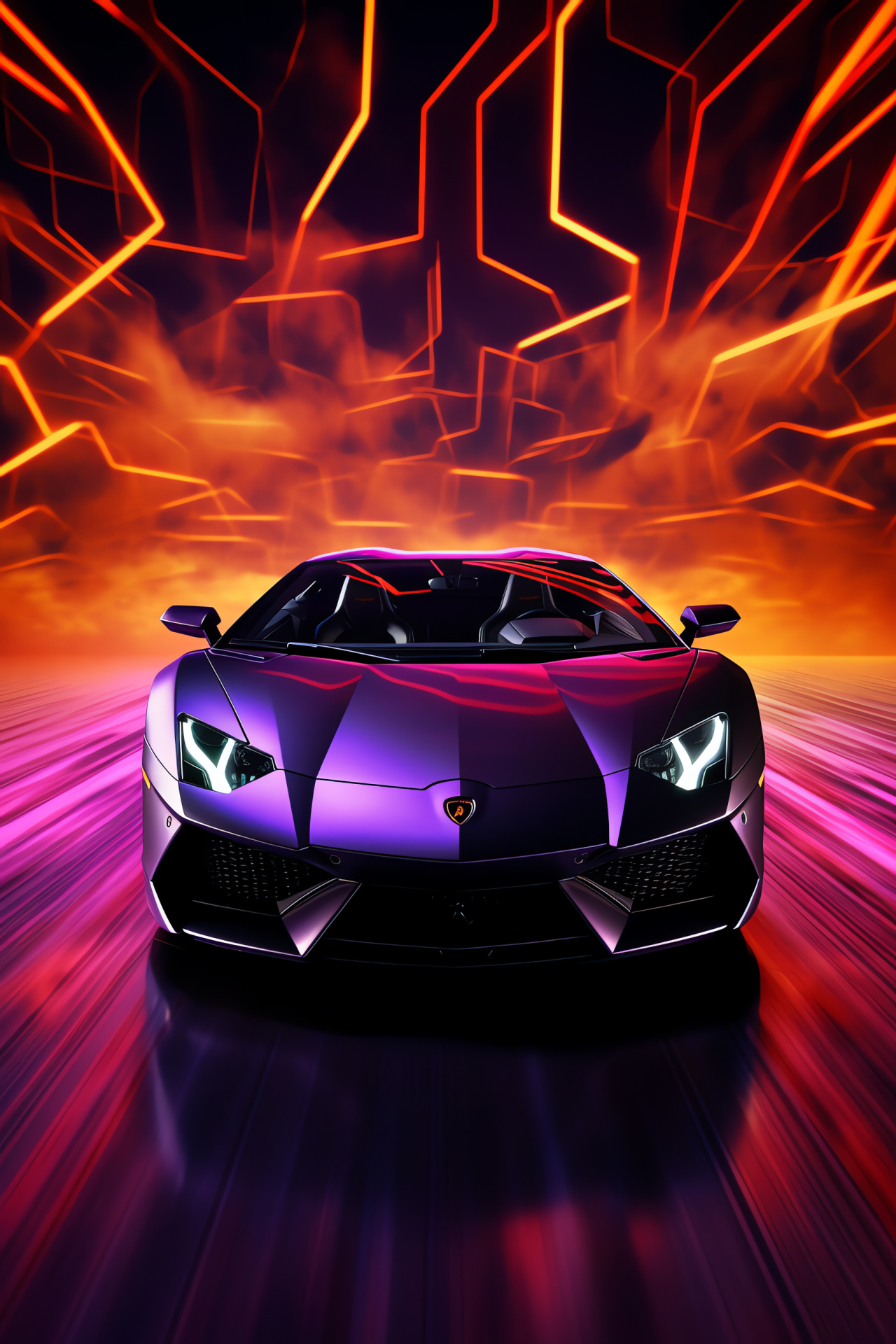 New Lamborghini roadster, Aventador S model, neon backdrop outline, purple-black combination, open-top luxury, HD Phone Image