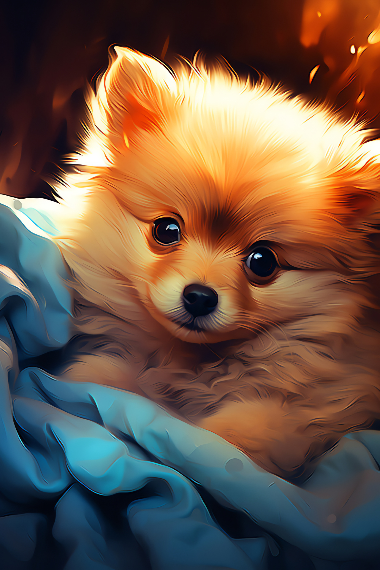 Diminutive Pomeranian dog, Cerulean canine eyes, Thick fur layer, Pale cream hue, Citrus shade, HD Phone Wallpaper